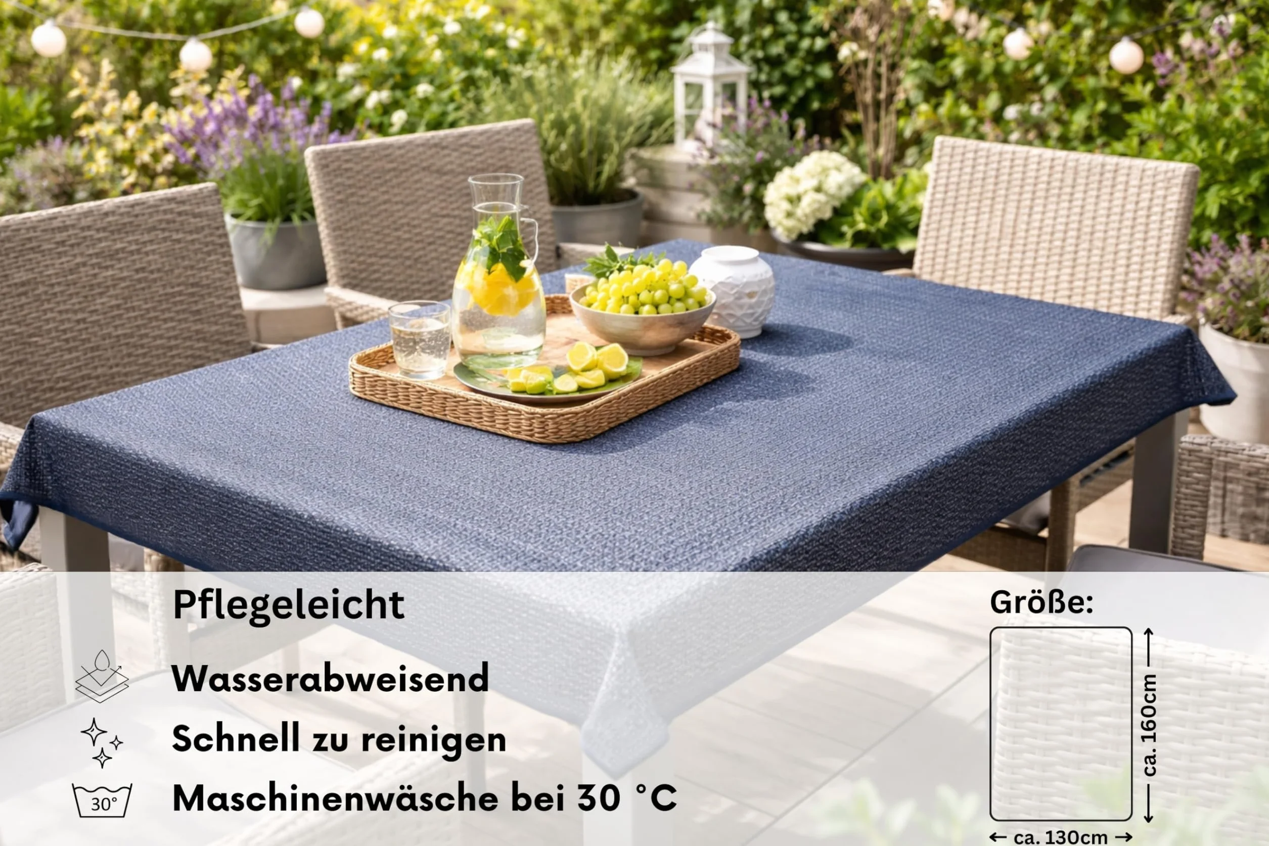 Brandsseller Obrus na stół ogrodowy, z pianki, odporny na warunki atmosferyczne, antypoślizgowy, do ogrodu, na balkon i na kemping – niebieski, prostokątny, 130 x 160 cm