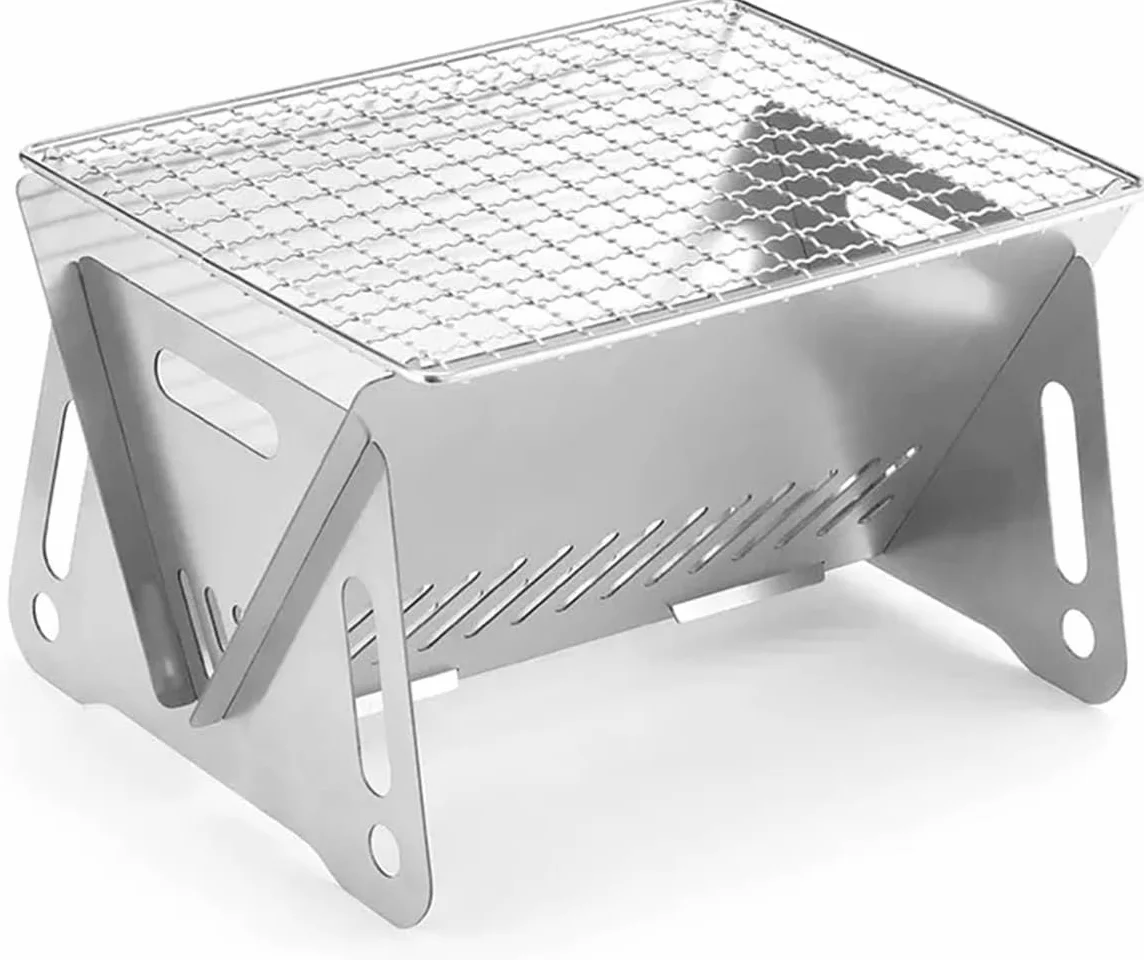 Mini grill, kempingowy, składany, grill na węgiel drzewny, grill piknikowy ze stali nierdzewnej, przenośny grill kempingowy, zdejmowany grill do ogrodu, na imprezę, piknik, dla 1-2 osób (28 x 18 x 13