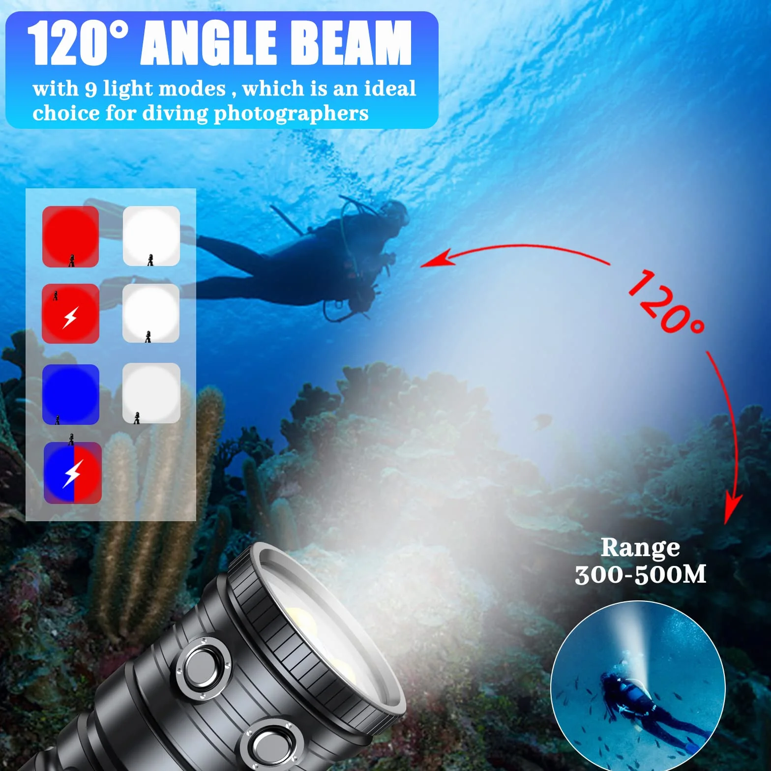 Dive Light do fotografii podwodnej 3300 lumenów 100 m wodoodporna lampa wideo z lampą do nurkowania typu C