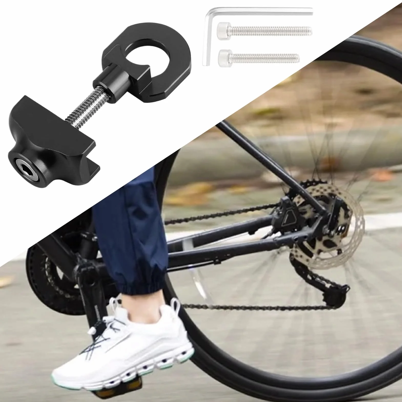 Bike Chain Tensioner, Portable Cycling Fastener, Chain Stabilizer Tool, 2x1.22x1.2cm Safety Enhancer, Fit, Black, for Men’s and Women’s Biking Performance Convenience