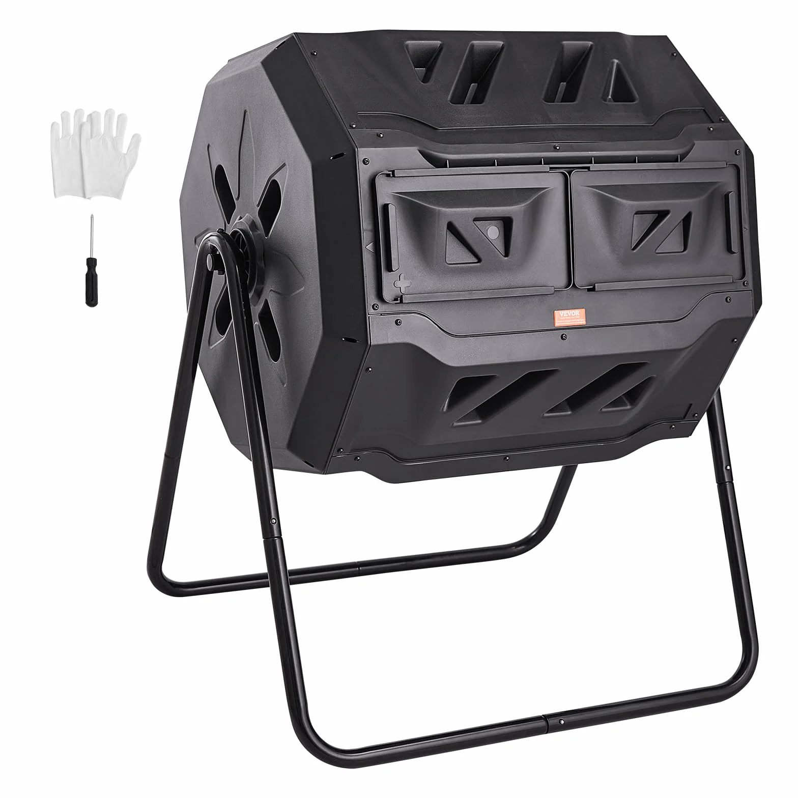 VEVOR Tumbling kompostownik kompostownik Tumbler 162,7 l, obrotowy kompostownik z podwójną przestrzenią, 735 x 625 x 955 mm, 50 kg obciążalny pojemnik na kompost ogrodowy, w zestawie rękawice