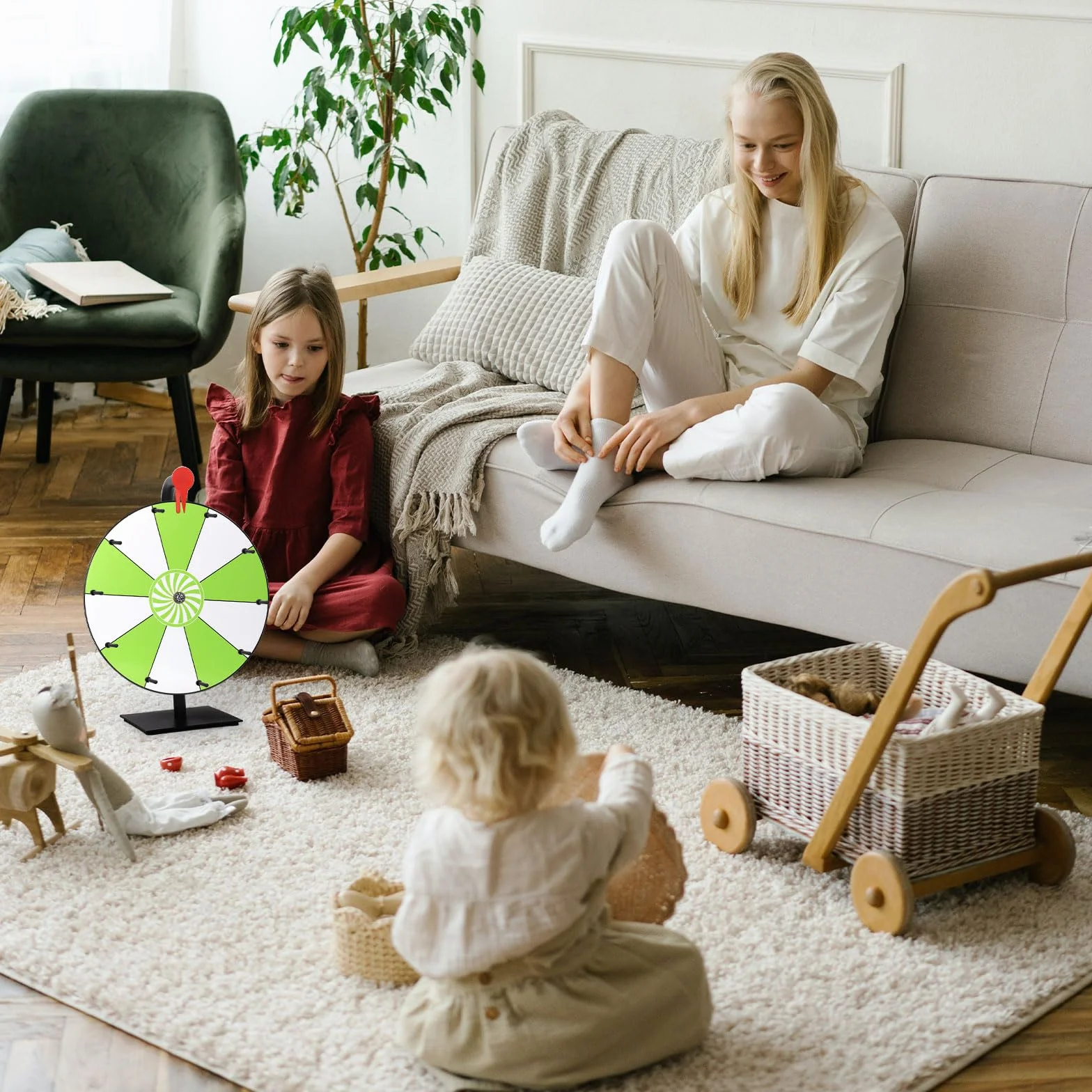 Obracające Się Koło z Nagrodami 30cm 10 Miejsc Spinner Wheel of Fortune z Podstawką Zielony