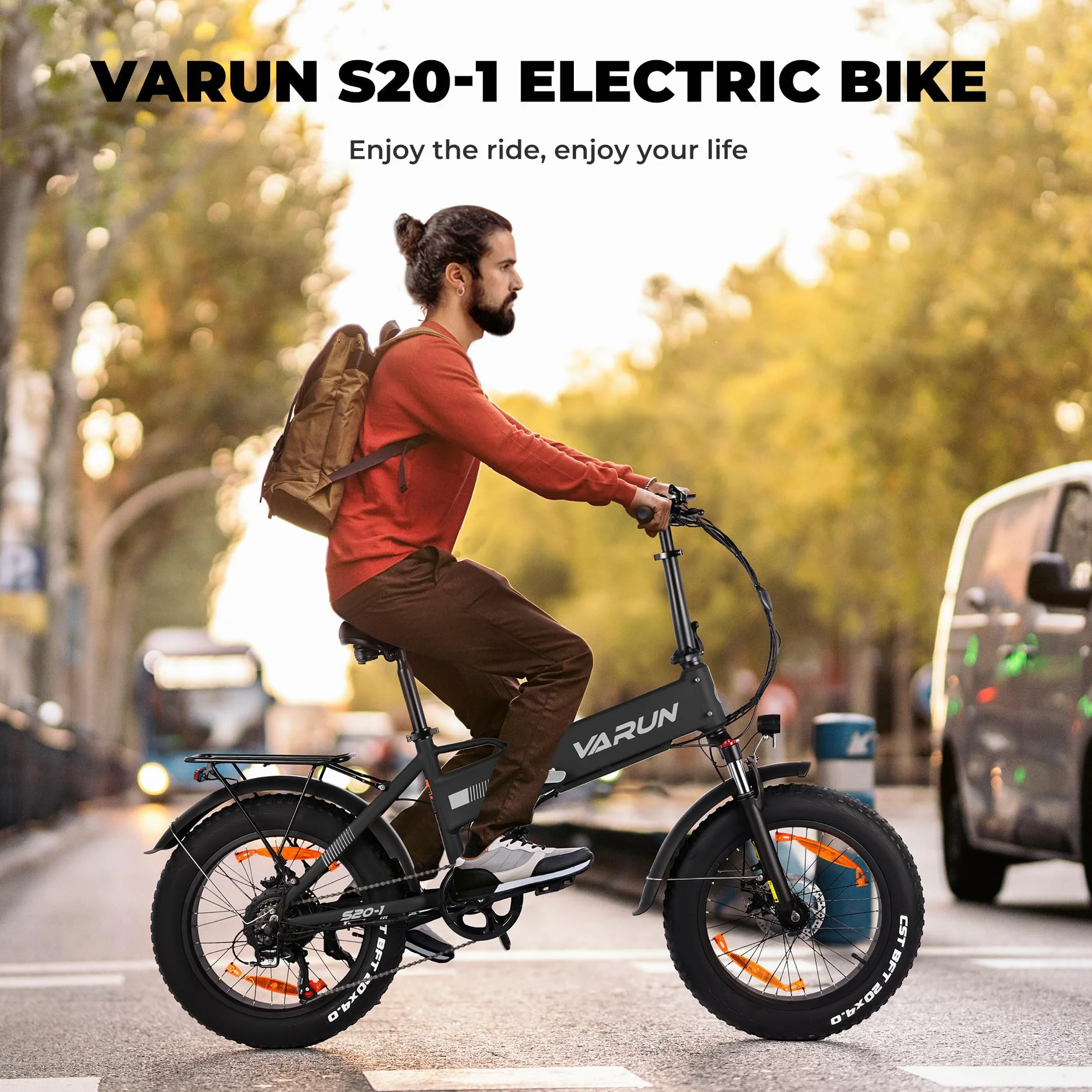 VARUN Rower Elektryczny 20x4.0 Fat Tire Składany 250W 48V 624Wh 7-Biegowy
