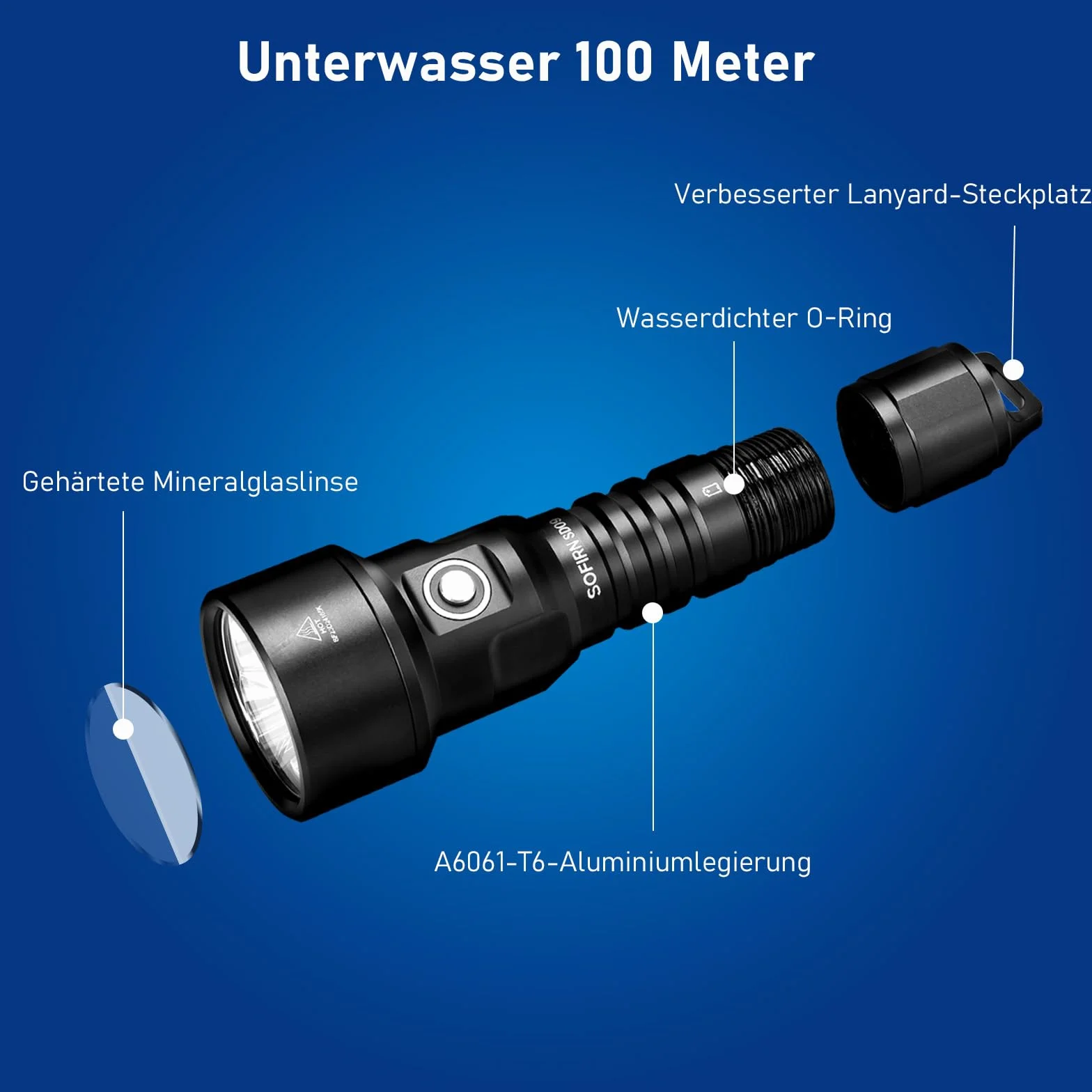 sofirn SD09 3400 Lumenów Lampa do nurkowania 100 m Latarka LED Wodoodporna latarka do nurkowania IPX8 Profesjonalne światło zatapialne