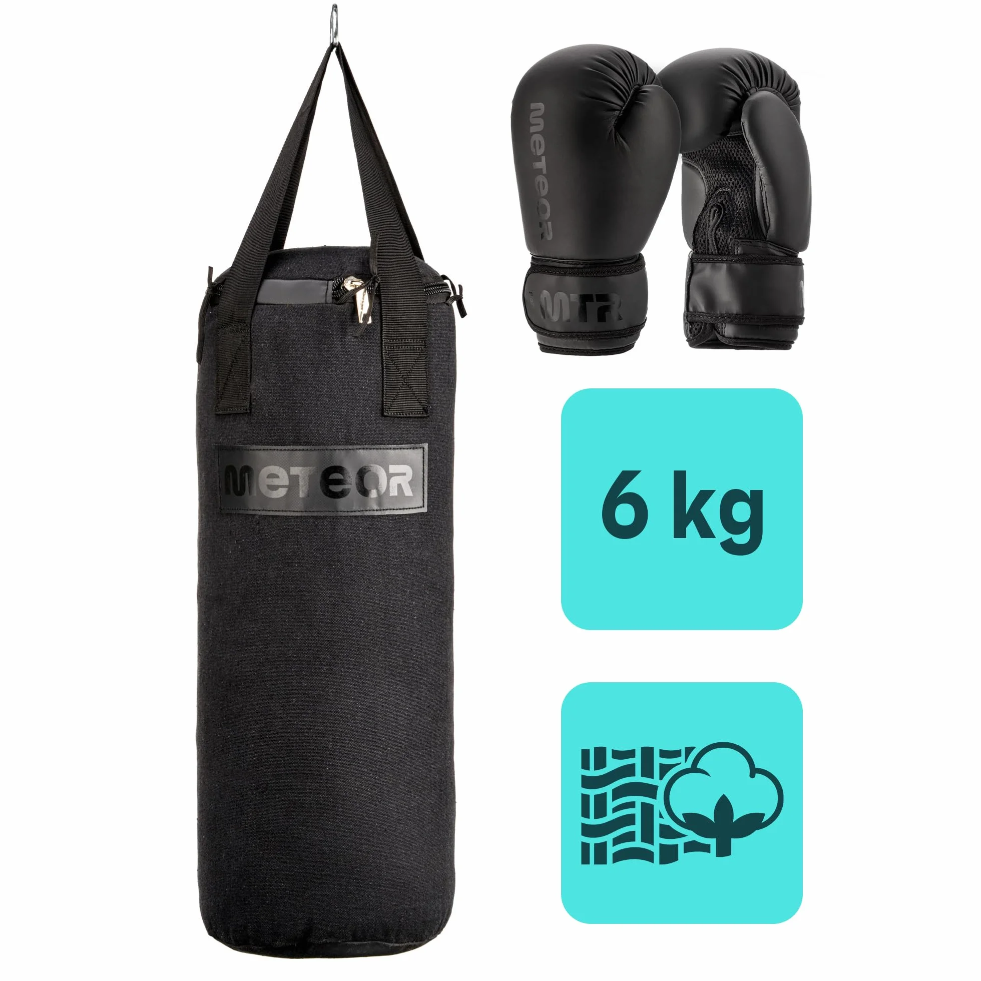 Meteor Zestaw Bokserski dla Dzieci Worek 6 kg 12 kg Rękawice 6 oz Trening Bokserski