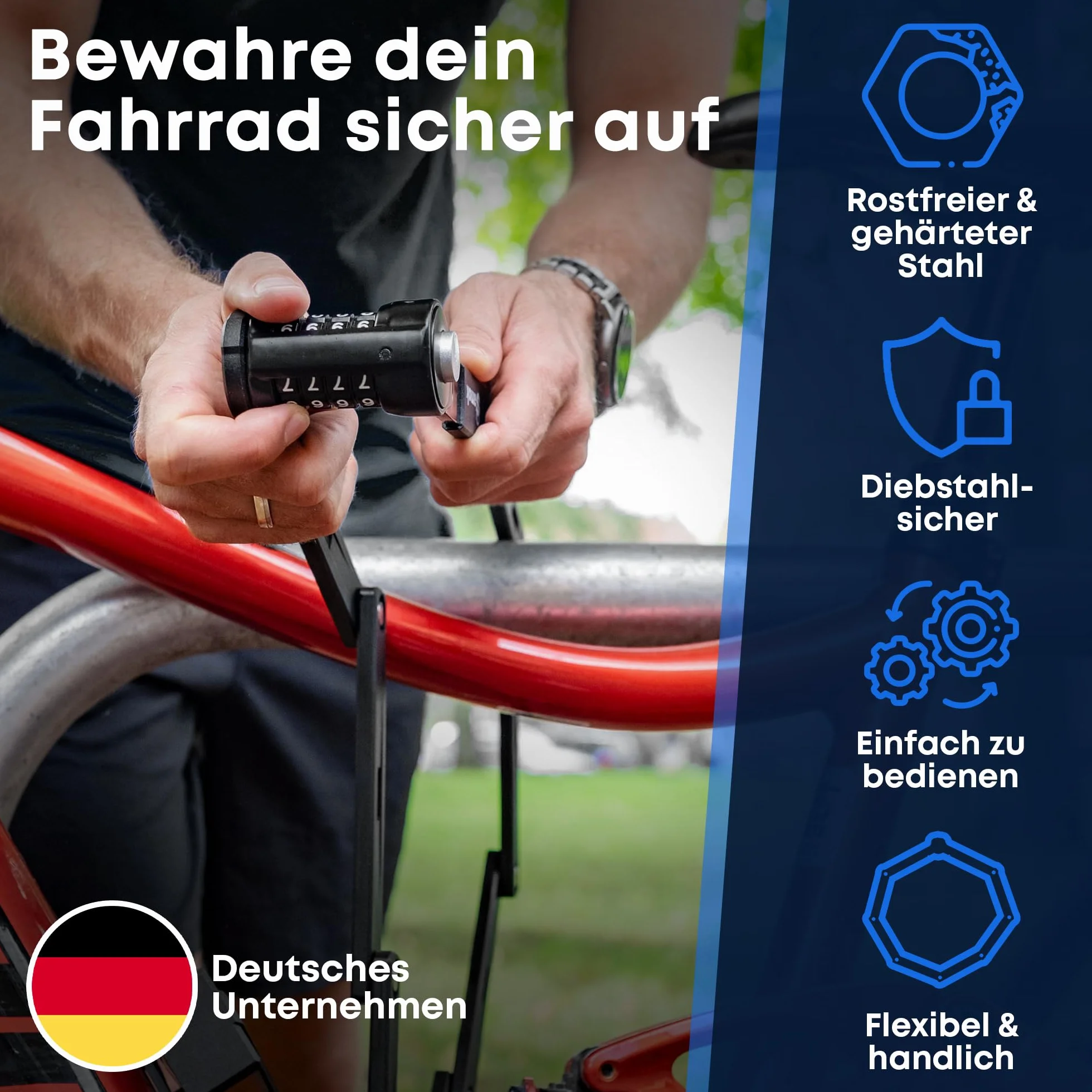 Samok® Zamek rowerowy z 4-cyfrowym kodem 120 cm wraz z uchwytem – składane zapięcie rowerowe, stal składana, z numerami i cyframi, wysoki poziom bezpieczeństwa 10, zabezpieczenie przed kradzieżą