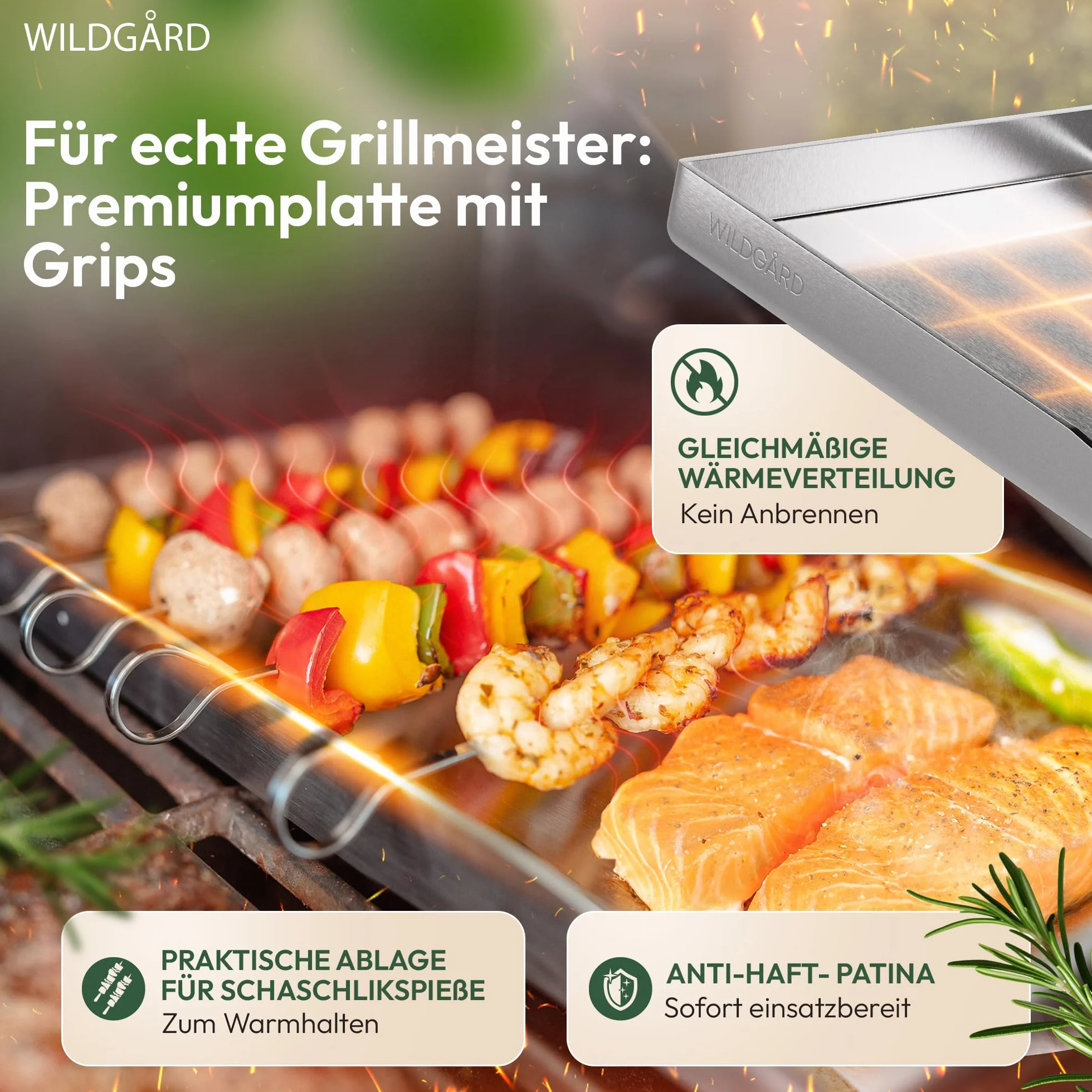 Plancha płyta grillowa z grubej i odpornej na rdzę stali nierdzewnej – 35 x 25 cm – płyta grillowa nadaje się do grilla gazowego BBQ i grilla na węgiel drzewny + 2 x szpatułki do grilla i 5