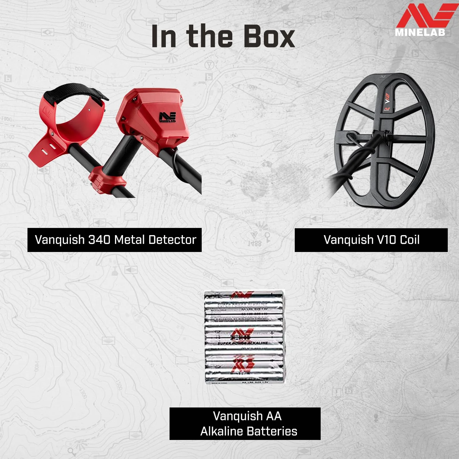 Minelab Vanquish 340 wieloczęstotliwościowy automatyczny wybór wykrywacz metali dla dorosłych z wodoodporną cewką V10 25 x 18 cm Double D (3 tryby wykrywania)