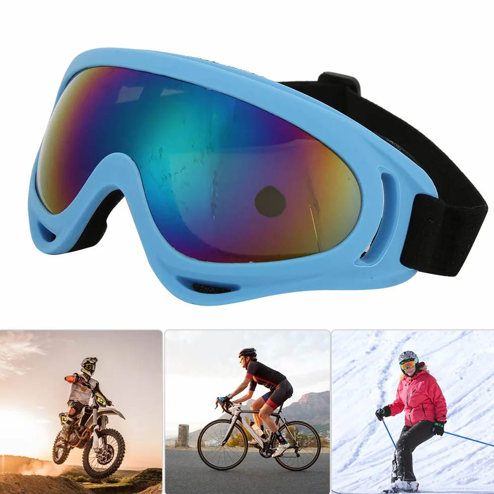 Gogle Narciarskie, PC Dzieci Wiatroszczelne Okulary Narciarskie, Gogle Snowboardowe i Motocyklowe, Lekkie, Szerokie Pole Widzenia, Unisex Outdoor Sports Gogle(Kolorowy film w kolorze jasnoniebieskim)