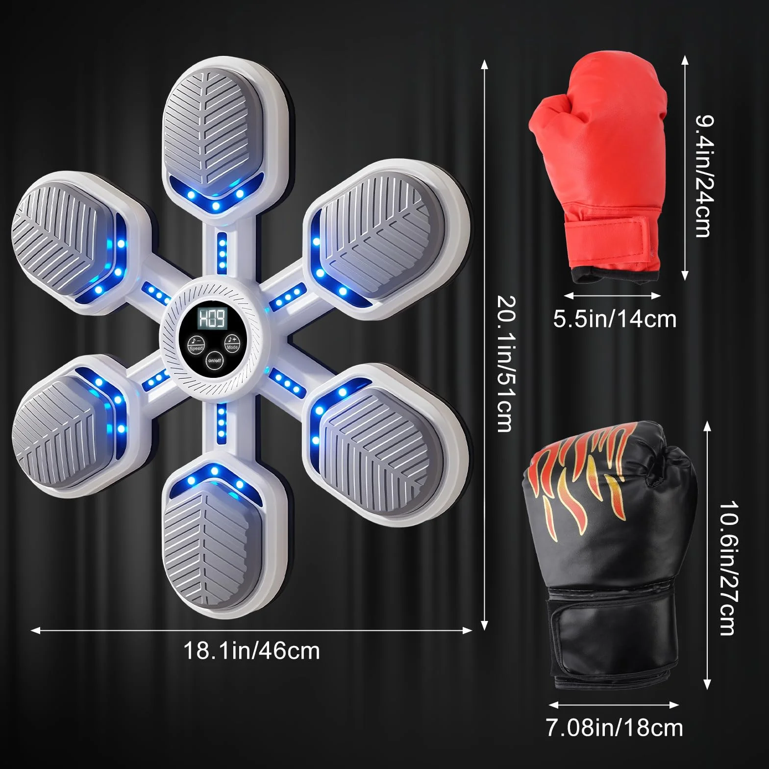 Music Boxing Machine – model ścienny z muzyką Power Boxing, maszyna bokserska Bluetooth z rękawicami bokserskimi, maszyna LED, 9 prędkości, 9 trybów, dla dzieci i dorosłych