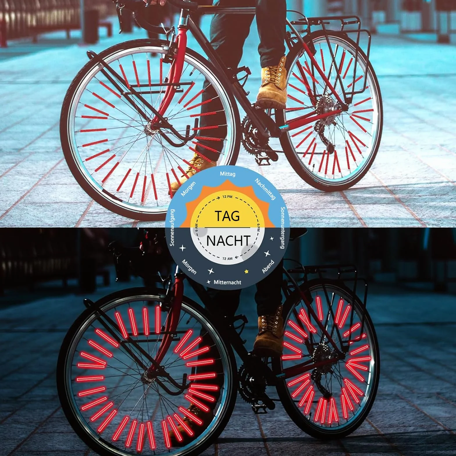 Odblaski na szprychy rowerowe 48 sztuk, koraliki 36 sztuk, 360°, kocie oczy, akcesoria rowerowe
