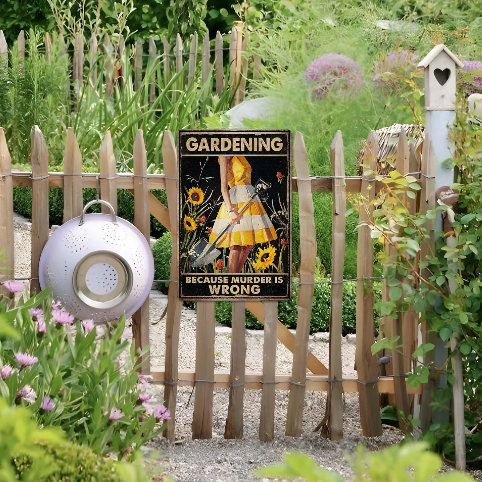 Funny Garden Decor Garden Gifts Gardening Because Murder Is Wrong Metal Garden Sign Outdoor, 12" x 8", (263)