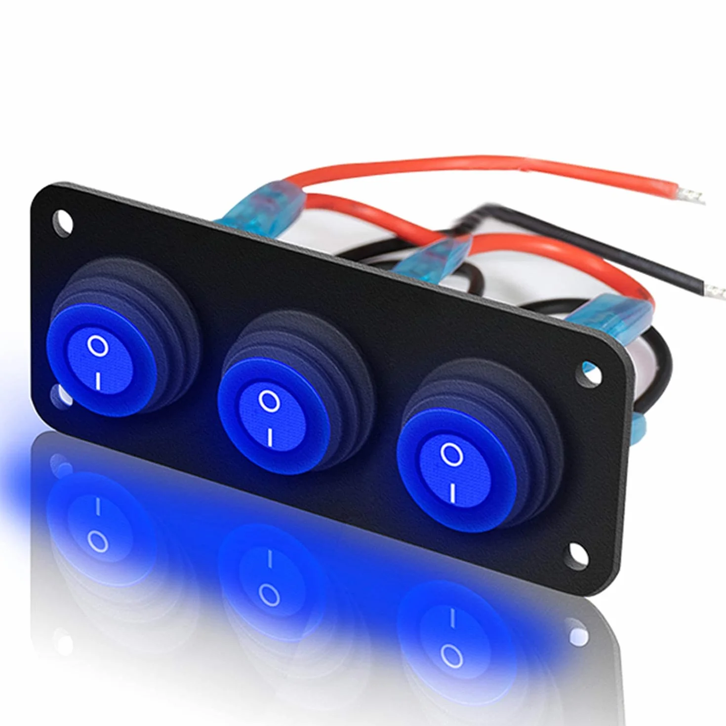 Gebildet 3-biegowy Przełącznik Kołyskowy 15A 12V-24V DC LED niebieski do Świateł Samochodowych
