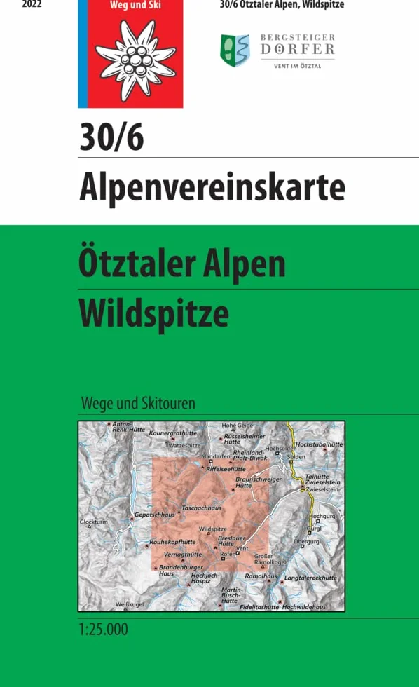 Ötztaler Alpen, Wildspitze: Wege und Skitouren - Topographische Karte 1:25.000: 30/6