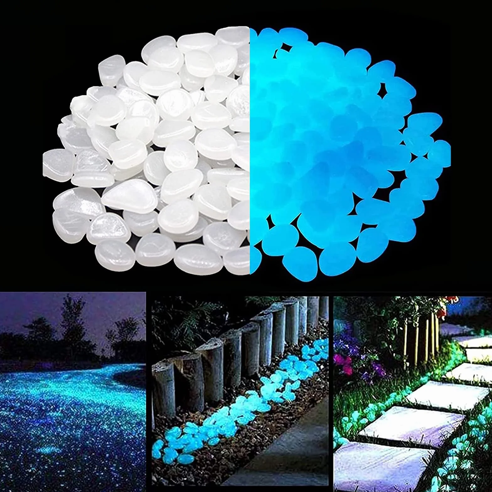 300 sztuk świecących kamyków, fluorescencyjnych kamieni, świecące kamienie ogrodowe, ciemne świecące kamyki, kamienie dekoracyjne do chodników na zewnątrz, roślin akwariowych, ogrodu, dekoracji