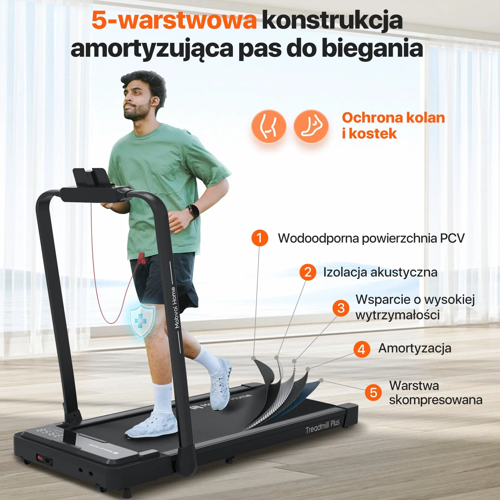 Mobvoi Home Treadmill Plus 3 w 1 składana bieżnia Walking Pad 2,5 KM Kompaktowa maszyna do biegania pod biurkiem do domu i biura Zdalne sterowanie Wyświetlacz LED Głośnik Duża 120 kg 12 km/h
