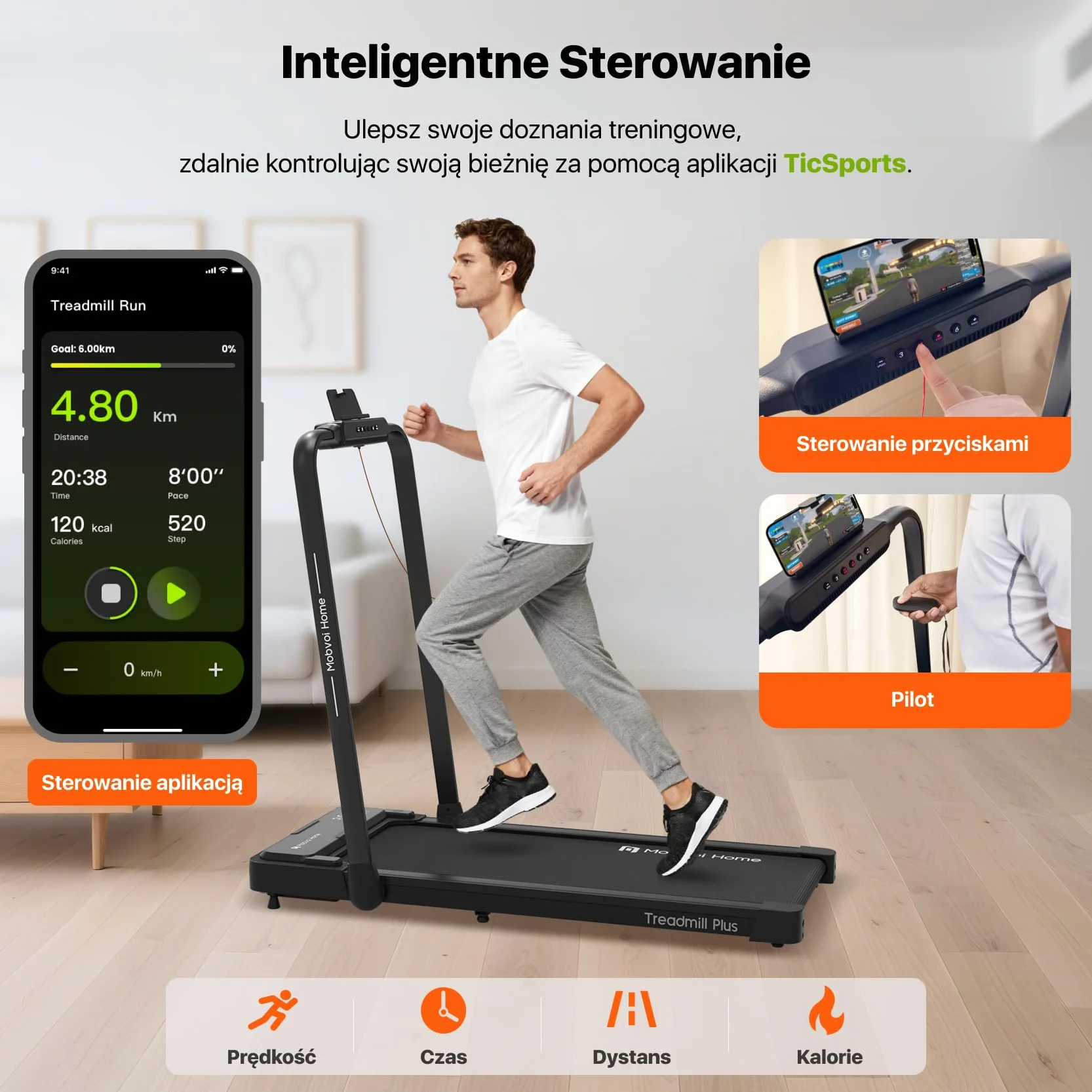 Mobvoi Home Treadmill Plus 3 w 1 składana bieżnia Walking Pad 2,5 KM Kompaktowa maszyna do biegania pod biurkiem do domu i biura Zdalne sterowanie Wyświetlacz LED Głośnik Duża 120 kg 12 km/h