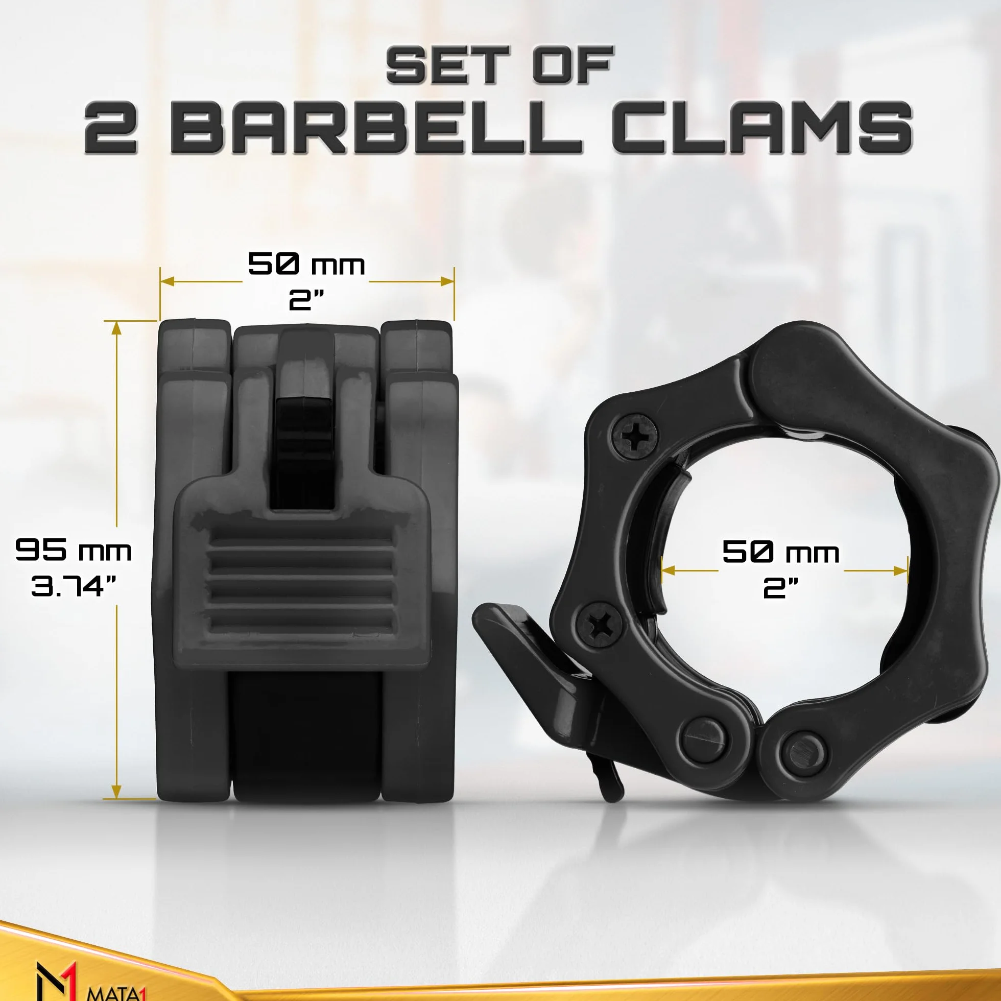 Olympic Barbell Clamps 2" Locking Weight Clips for Weightlifting