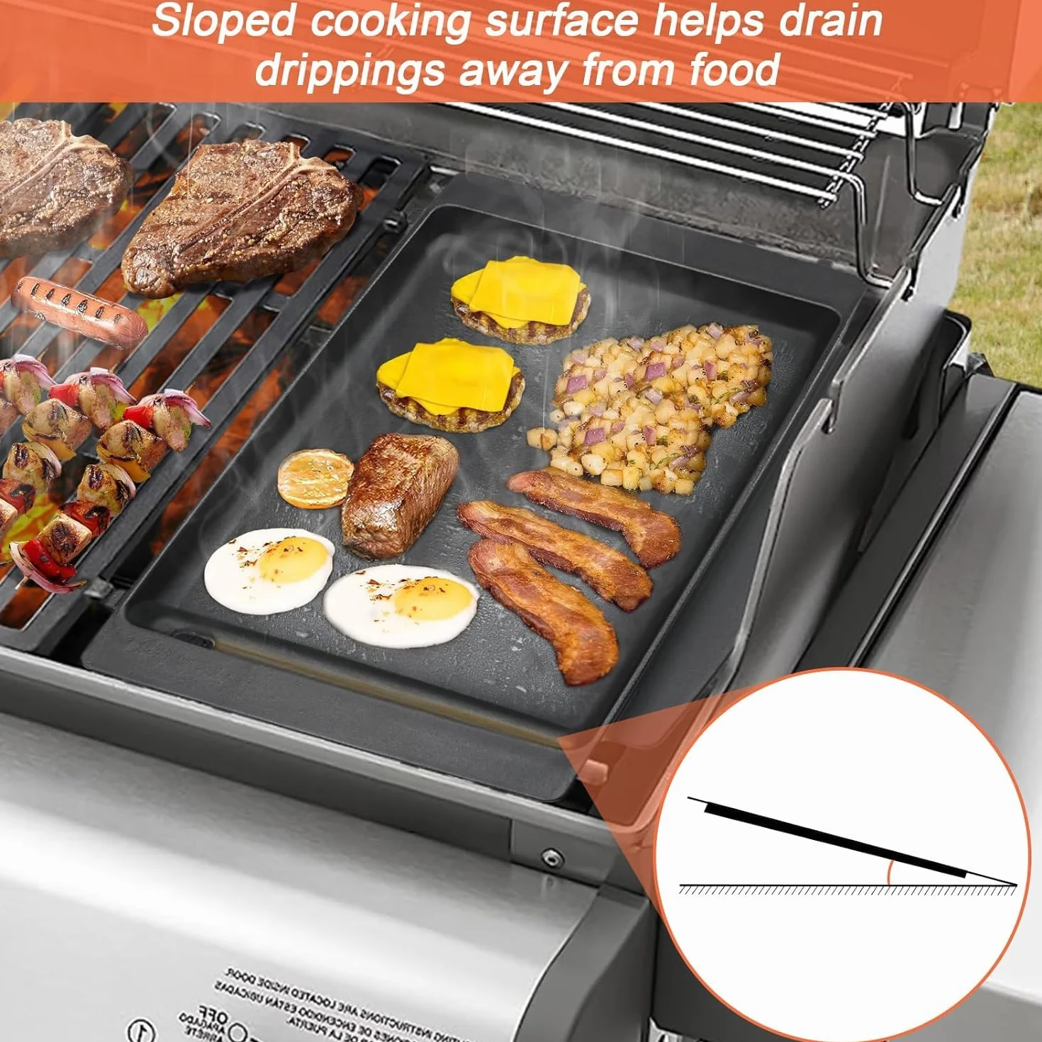 Denmay 7658 Żeliwna płyta grillowa do Weber Spirit I II, do Weber Spirit E210 E220, S210 S220, E310 E320 E330, S310 S320 S330, grill gazowy Plancha zamiennik do Weber 7598 7597, 1 opakowanie