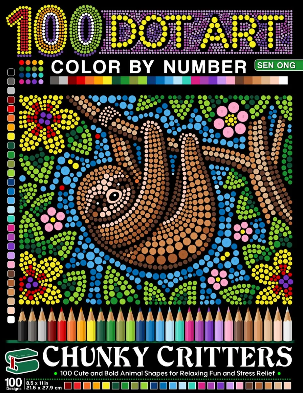 Chunky Critters Dot Art Color by Number: 100 Cute and Bold Animal Shapes for Relaxing Fun and Stress Relief