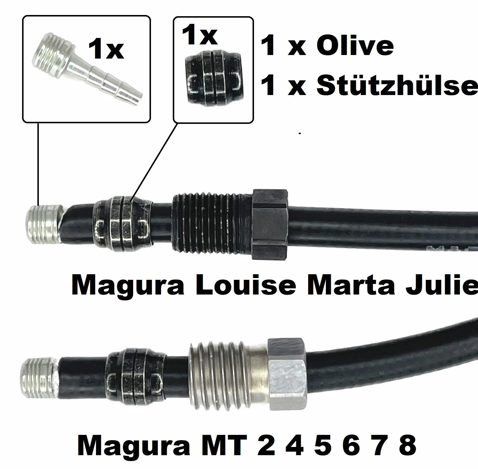 Magura Olive/Pierścień zaciskowy + Tulejka ochronna/Kołek wspornikowy do hydraulicznych przewodów hamulcowych tarczowych