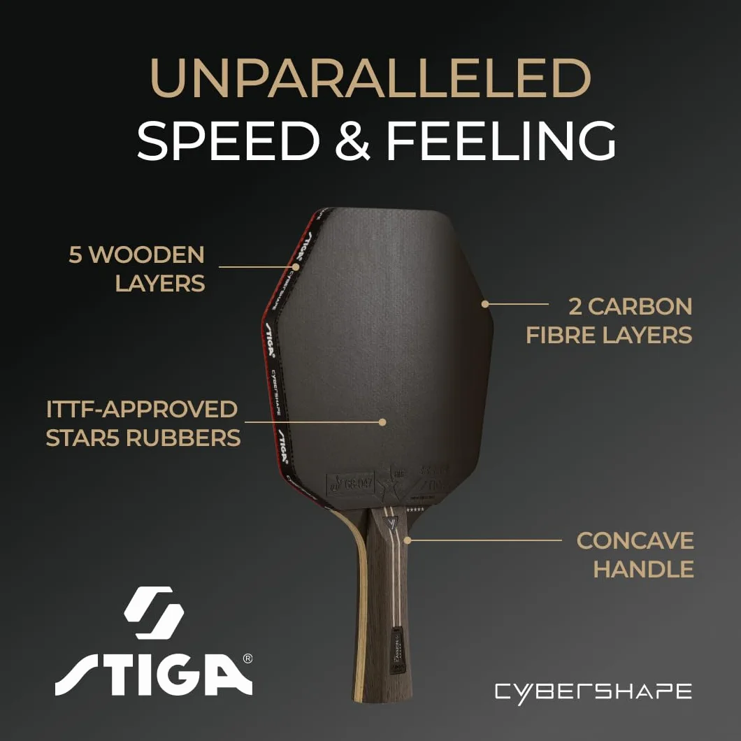 STIGA Pro Carbon+ Cybershape rakieta do tenisa stołowego, 5-gwiazdkowa profesjonalna rakieta do tenisa stołowego o sześciokątnym kształcie dla graczy ofensywnych