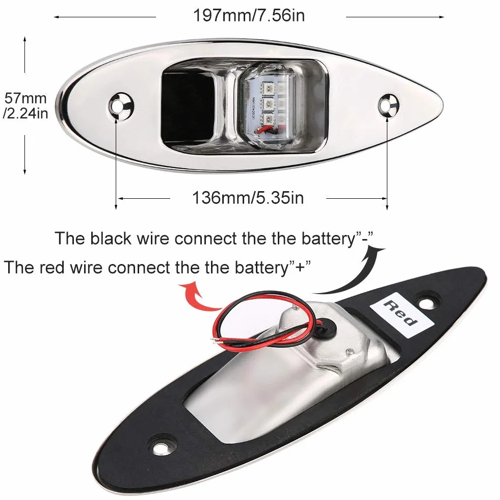 Fydun 12V LED wpuszczana lampa sygnalizacyjna nawigacyjna Arc Side 2 szt.Lampa 120 ° do jachtu morskiego Zielony 61,5lm i czerwony 19lm