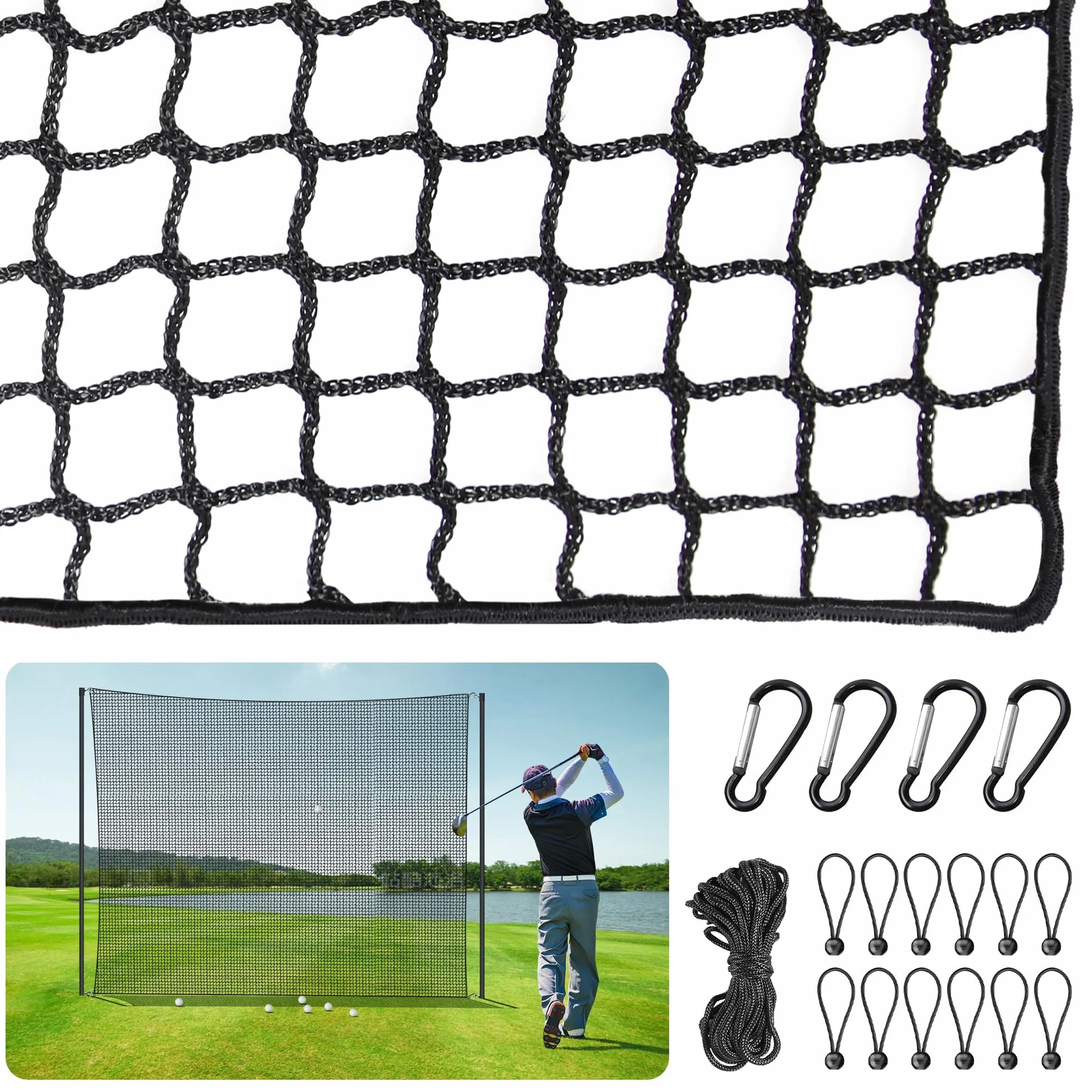 ORIENGEAR Siatka poliestrowa z liną i klamrą, siatki do jazdy w golfa, hokeja, baseballu i innych sportów, odpowiednie do użytku na podwórku, do ogrodu i wewnątrz, 3 x 3 m