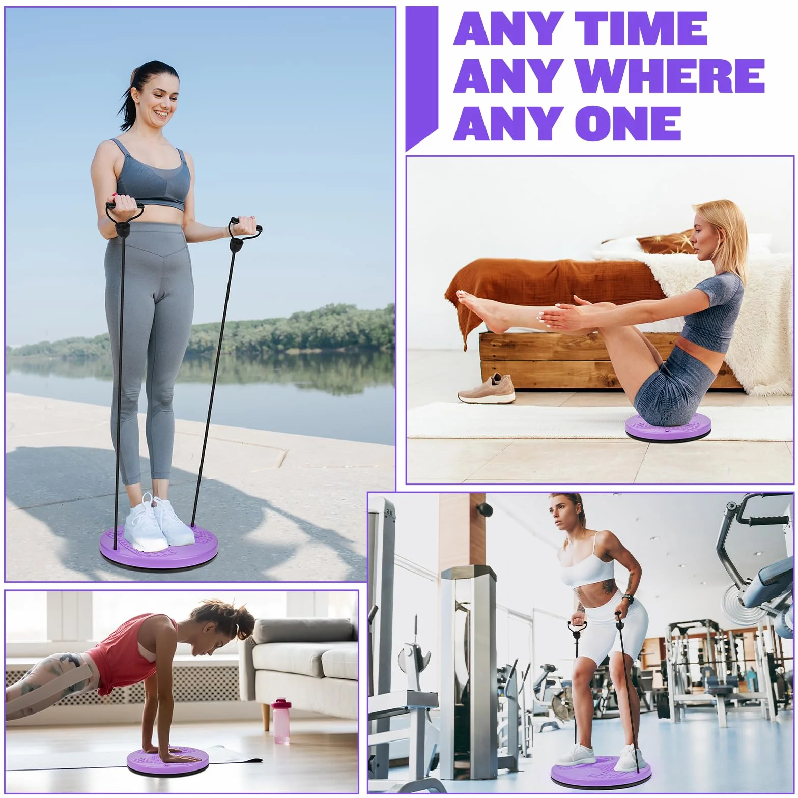 flintronic Deska do skręcania talii, kręcąca talię, regulowana tarcza do trenera talii z uchwytami, gramofon fitness do treningu w domu z paskami oporowymi
