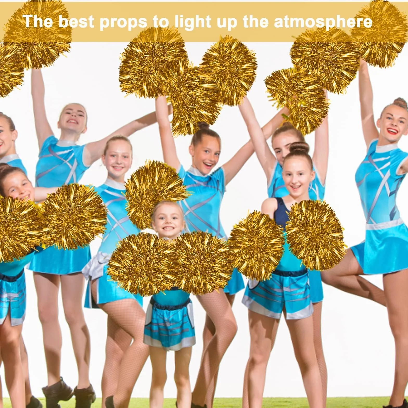 12 sztuk cheerleaderek, pompompon dla dziewcząt, pompompon dla dziewcząt, może być używany do tańca, cheerleaderek, wielokolorowe pompki, dla dzieci i dorosłych, na imprezę kostiumową (złote)