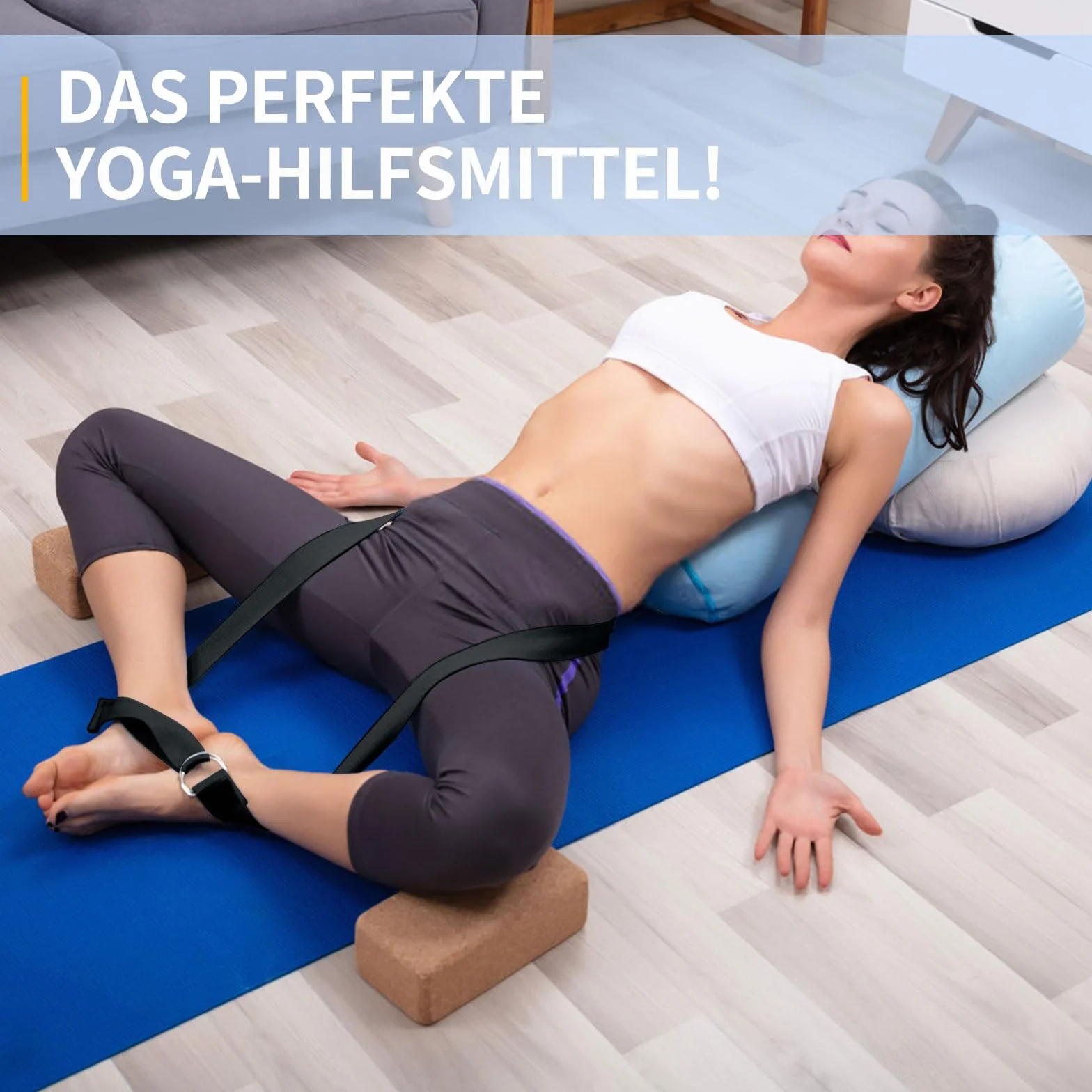 FlyWave Pas do jogi bawełniany z metalowym pierścieniem D – wielofunkcyjny pasek fitness