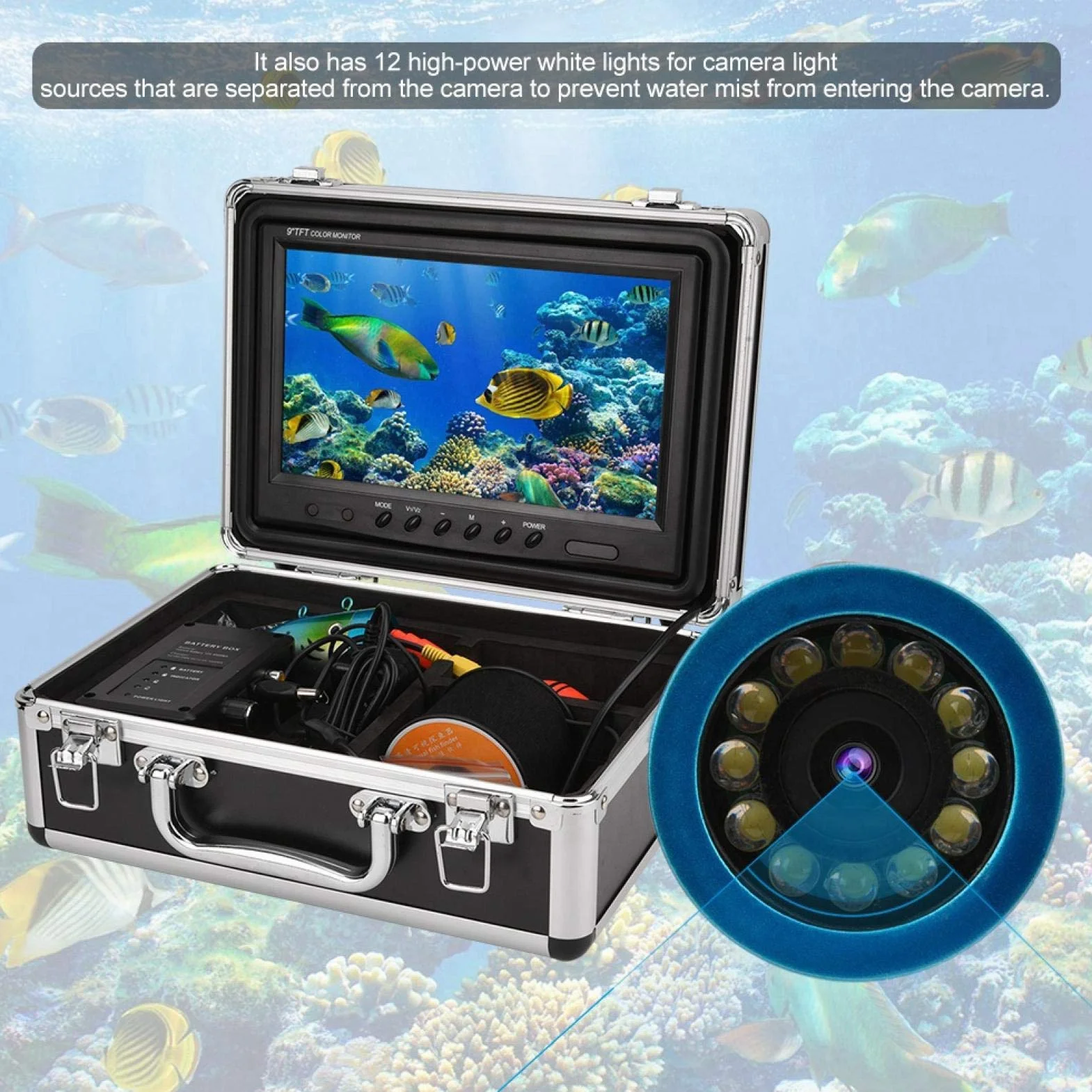 Fish Finder 9-calowy duży ekran podwodna kamera wędkarska HD 1000TVL zestaw bateria 4500 mAh