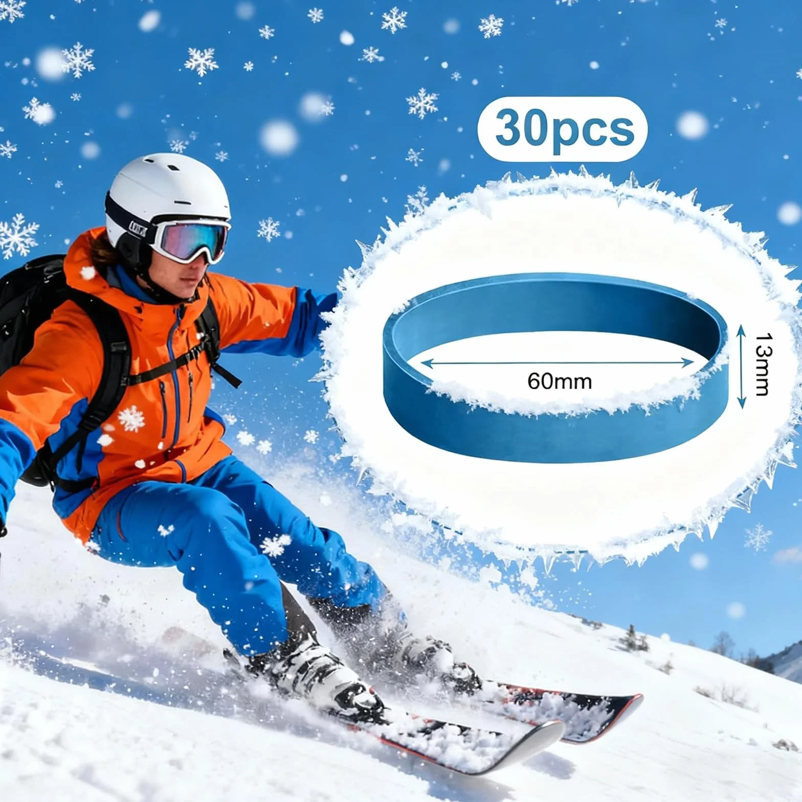 Gumowe uchwyty do wiązania nart 30 sztuk, elastyczne taśmy hamulcowe, niebieskie do snowboardu