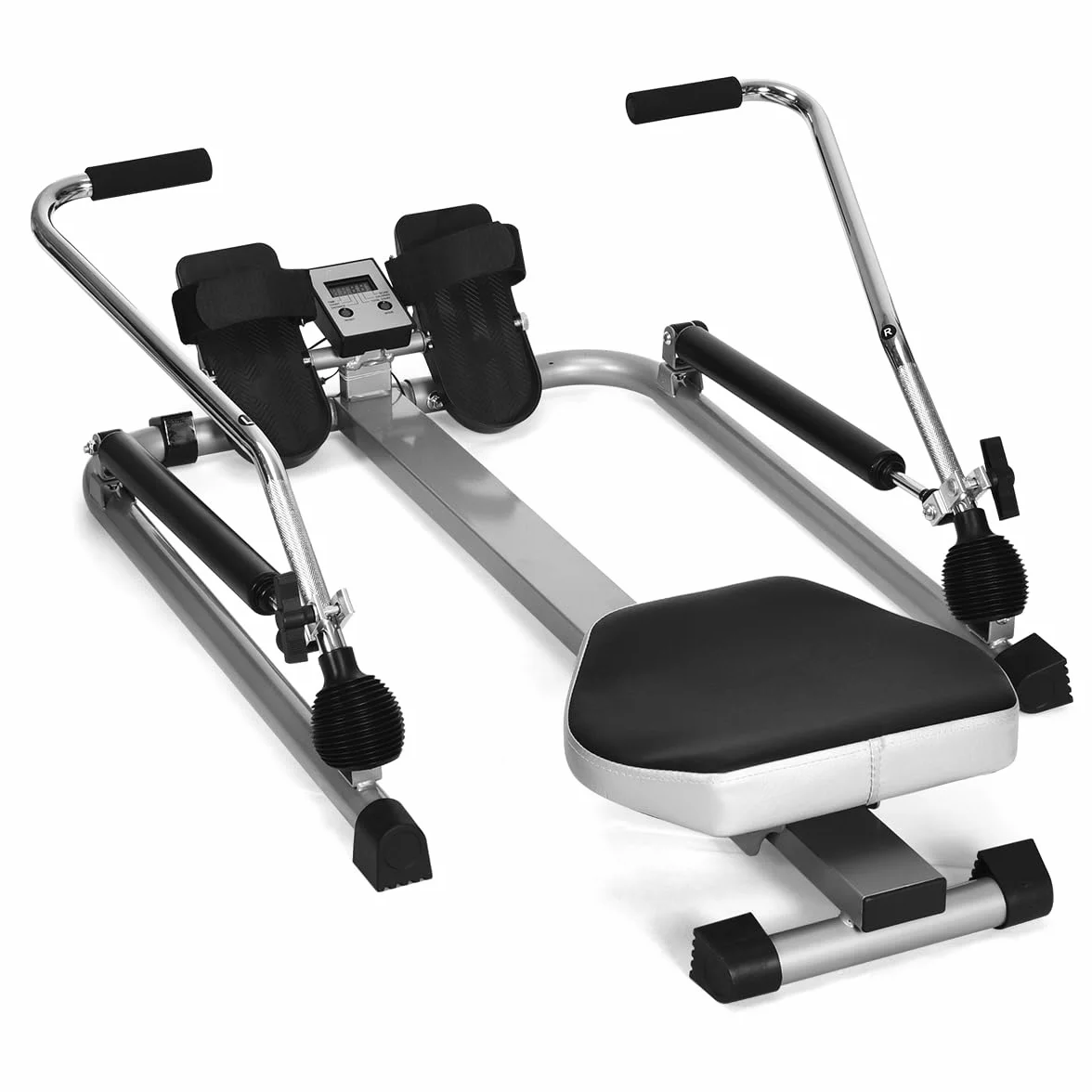 KOMFOTTEU Składana hydrauliczna maszyna do wioślarstwa do domu z regulowaną wytrzymałością do 50 kg narzędzie do siłowni fitness z wyświetlaczem LCD, pojemność do 100 kg