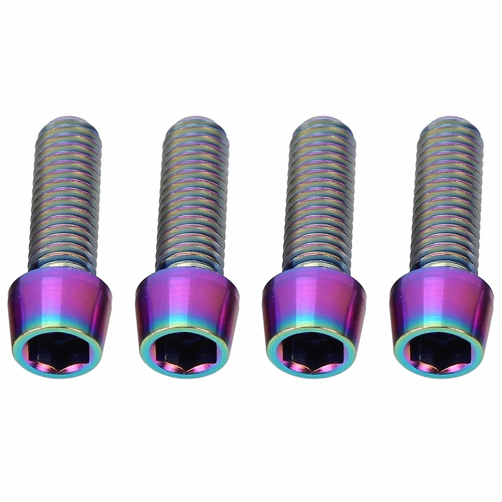 Śruby do dźwigni hamulca, 4 sztuki, M6 x 18 mm, ze stopu tytanu, stożkowe śruby do kierownicy roweru górskiego, wspornika kierownicy, sztycy podsiodłowej