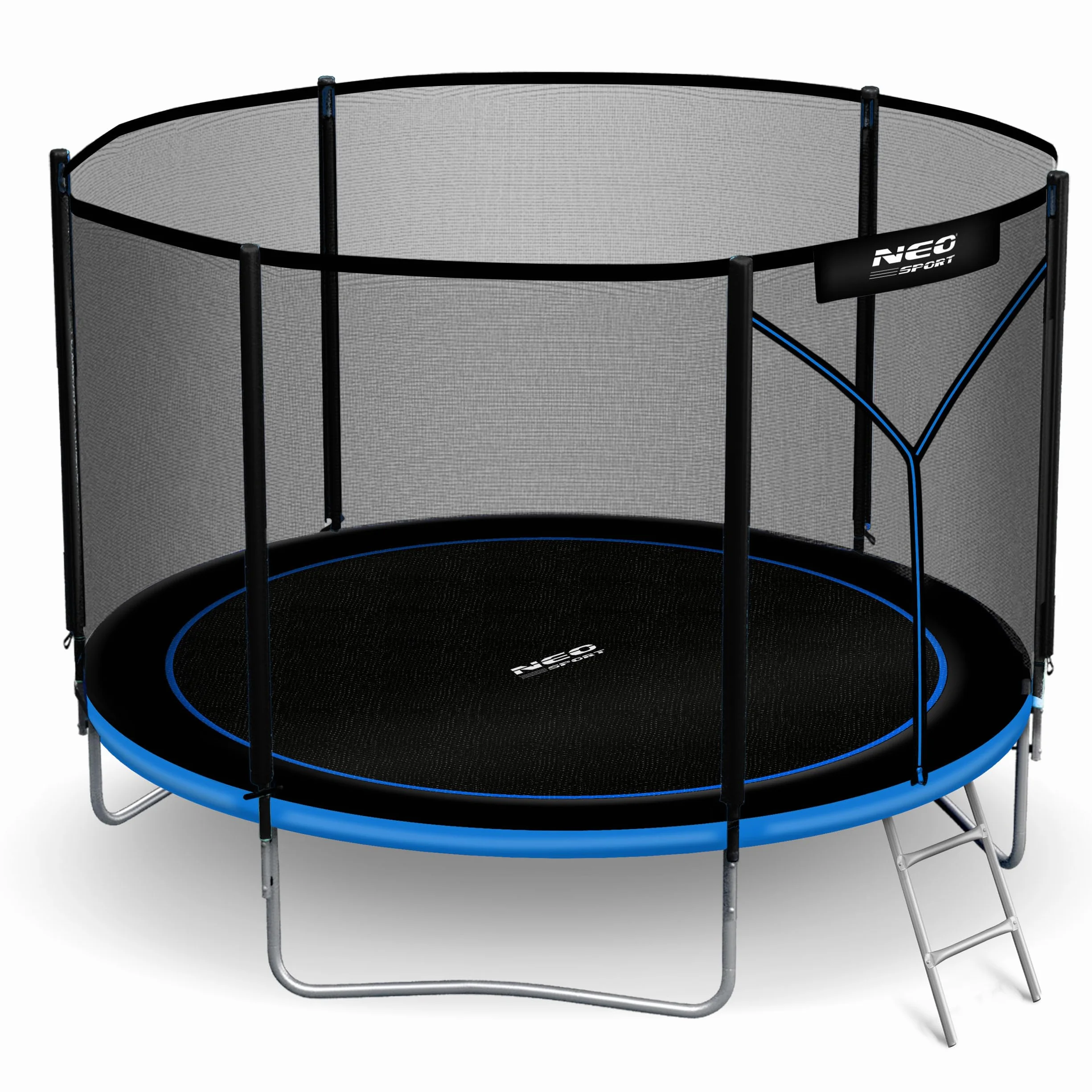 Neo-Sport Trampolina Ogrodowa Dla Dzieci Z Zewnętrzną Siatką Zabezpieczającą Drabinką 183 cm 6 ft Czarny Niebieski