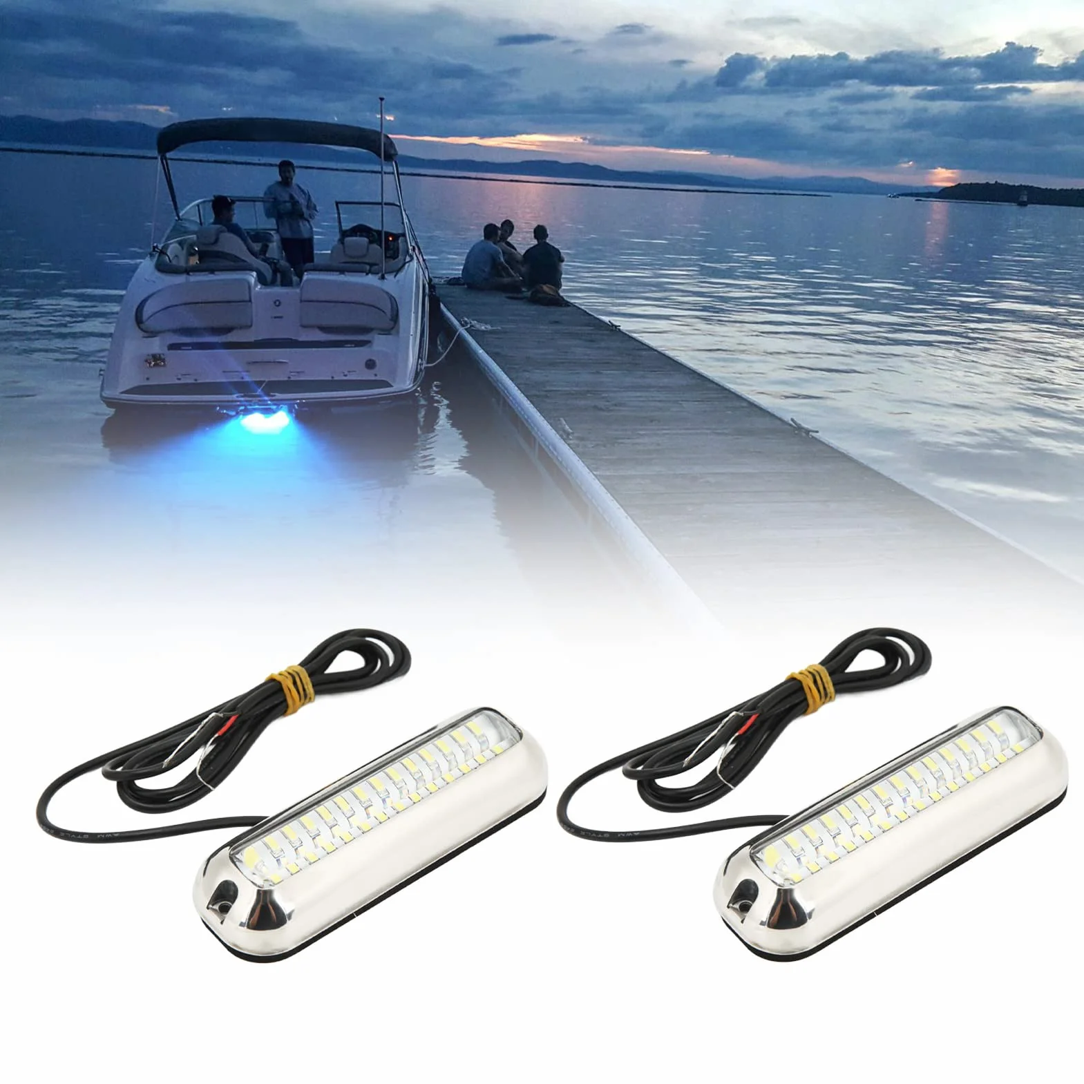 42 Diody LED Morskie Diody LED ze Stali Nierdzewnej z wodoodpornością IP68, do 1500 Lm, Szerokim Kątem 120 °, Podwodnym światłem łodzi od 10 do 30 V do Jachtu, łodzi (wihte light)