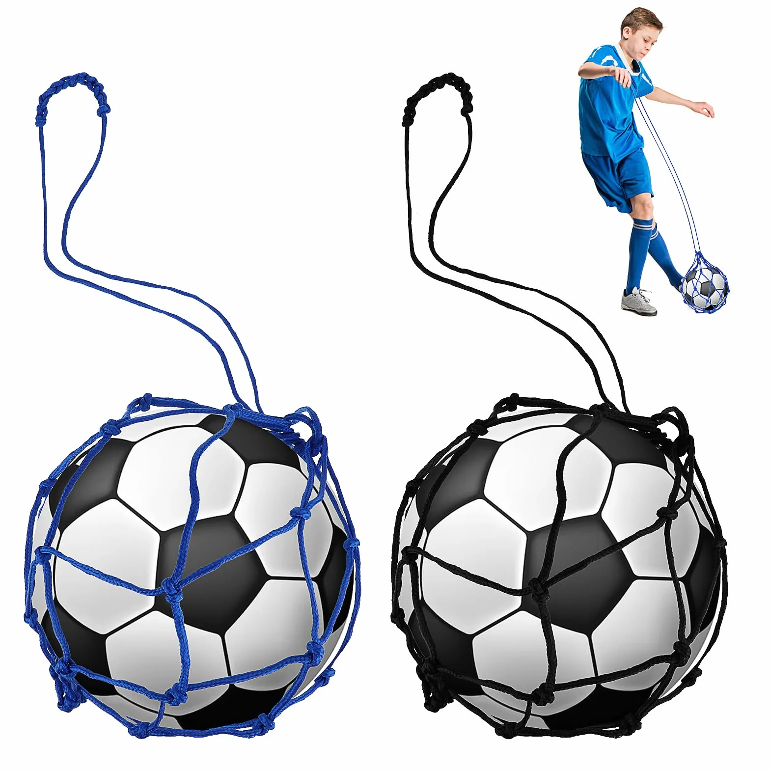 Jeffdad 2 szt. trener piłki nożnej, piłka nożna, siatka kicker, solo, piłka nożna, trening, piłka nożna, bungee, elastyczna siatka treningowa (pasuje do rozmiaru piłki 3, 4, 5)