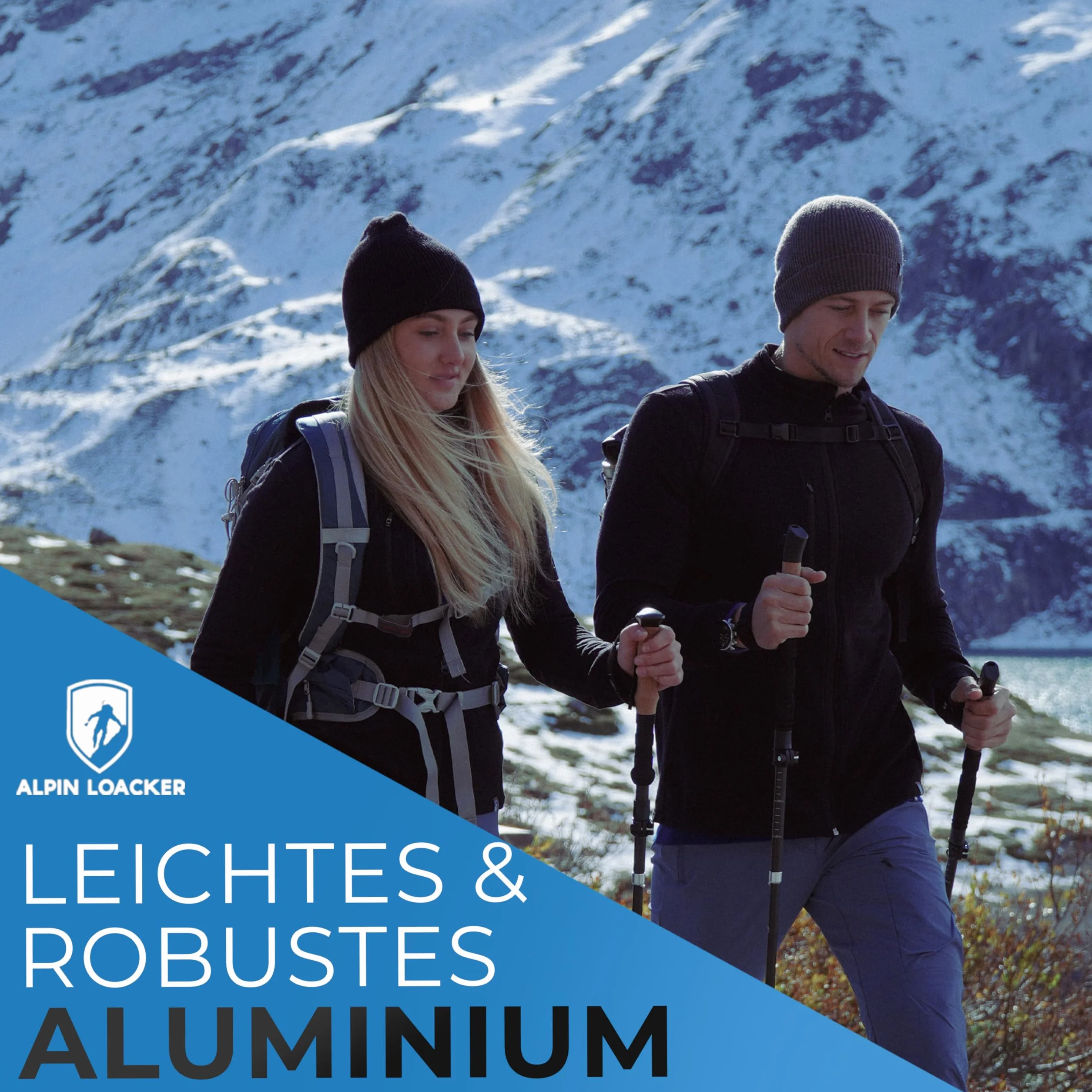 Alpin Loacker Teleskopowe kijki trekkingowe z włókna węglowego i aluminium z uchwytem korkowym, lekkie kijki do nordic walkingu, dla kobiet i mężczyzn, do jazdy na nartach i wędrówek, kijki