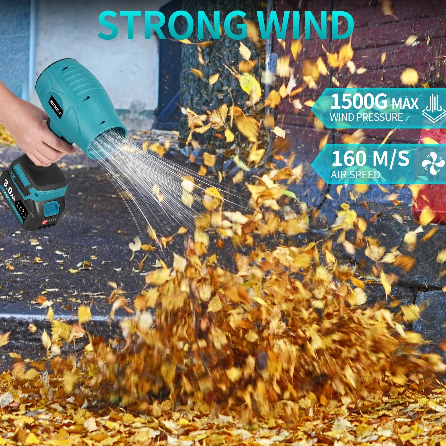 Yofidra Turbo Gebläse, 160m/s akumulatorowa dmuchawa do liści z 2x3000mAh akumulatorami i szybkim ładowaczem, 280 000 obr/min, zmienna regulacja prędkości obrotowej, zatyczki do uszu, akumulatorowa