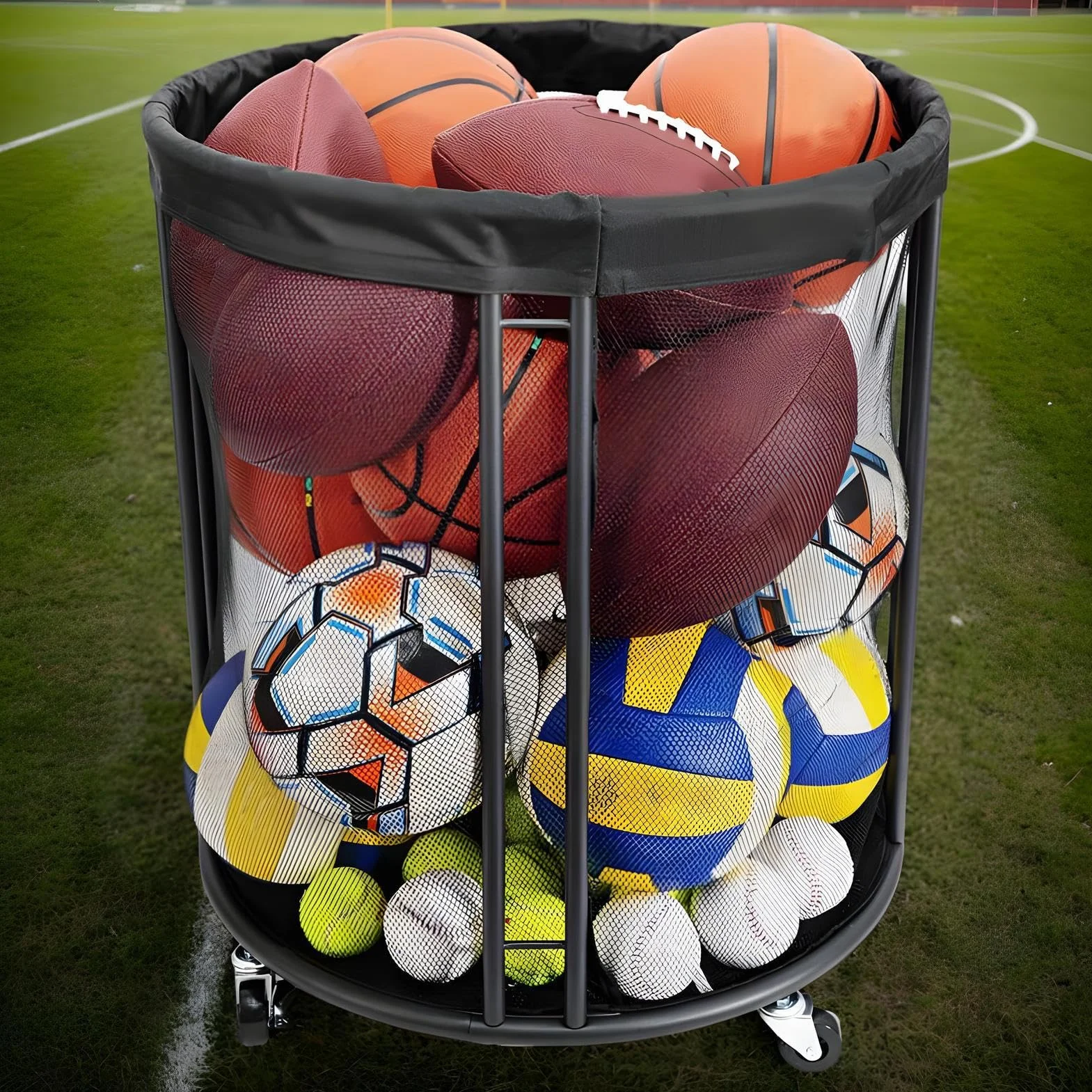 Ball Storage Basket – Large Capacity Sports Ball Organizer With Net | Heavy-Duty Outdoor Balls Holder For Pool, Patio, Garden, Deck | Durable Container Box For Basketballs, Soccer Balls, Volleyballs &