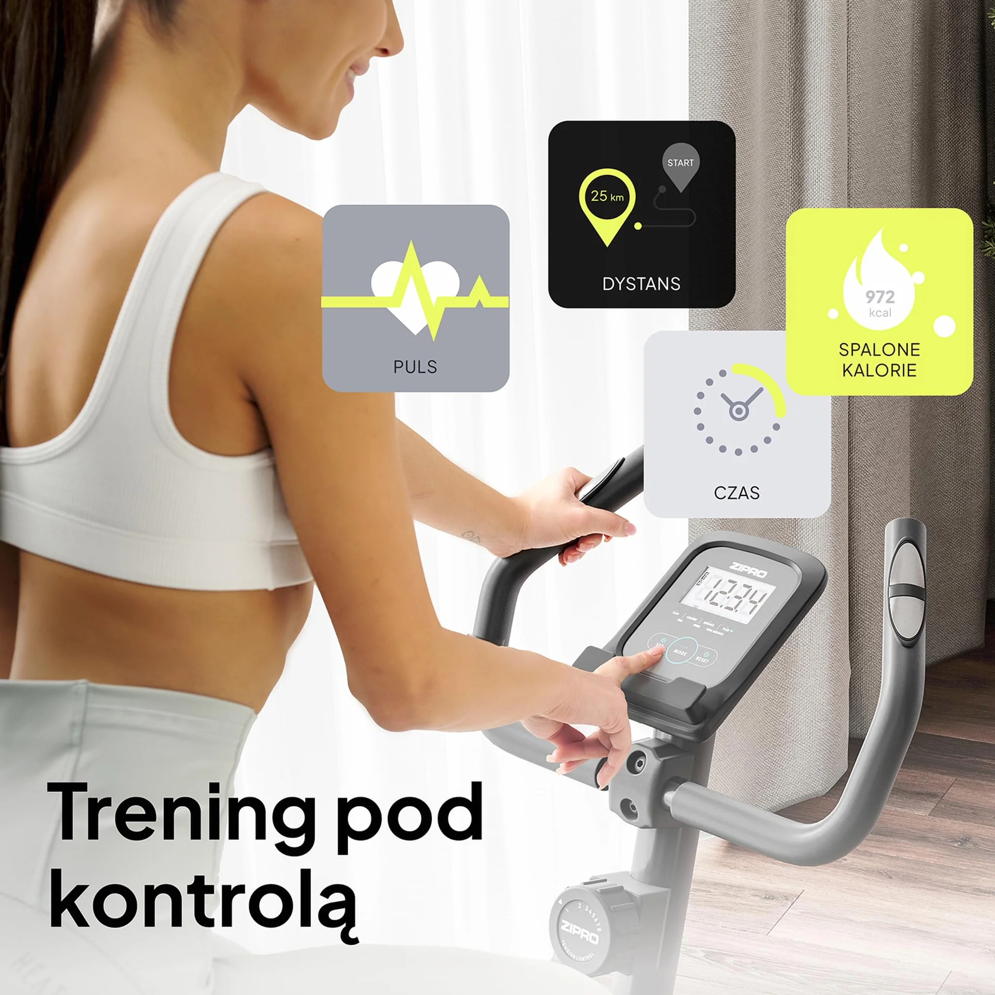 ZIPRO Rower Treningowy z 8 Stopniowym Oporem Magnetycznym, Uchwytem na Telefon, Wyświetlaczem LCD, Regulowanym i Wygodnym Siodełkiem, Lekki Rower Stacjonarny do Treningu Cardio w Domu (One S)