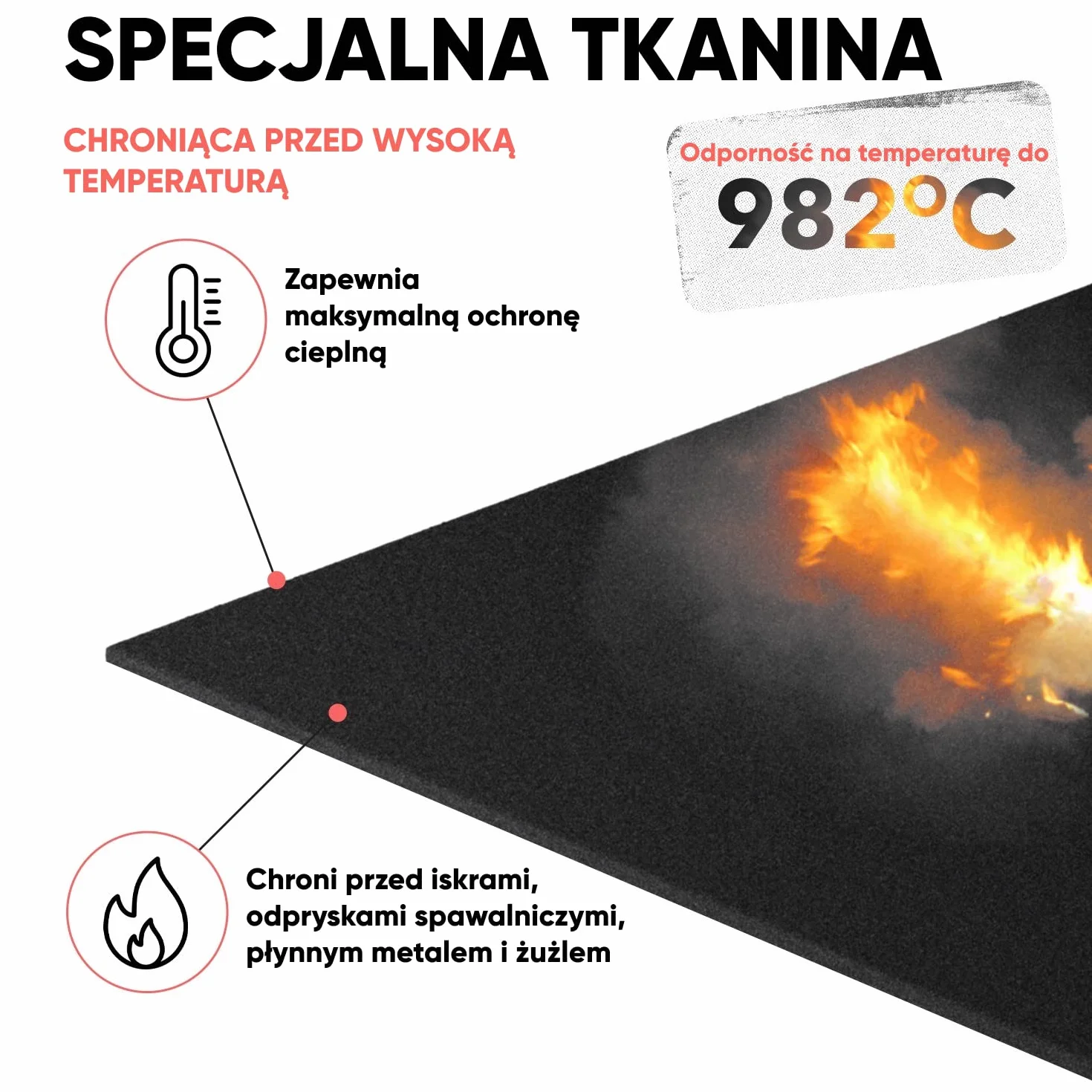 EVOCAMP dywan ognioodporny 50x50 cm - mata ognioodporna do 982°C - mata lutownicza jako mata przeciwpożarowa do bezpiecznej ochrony przeciwpożarowej