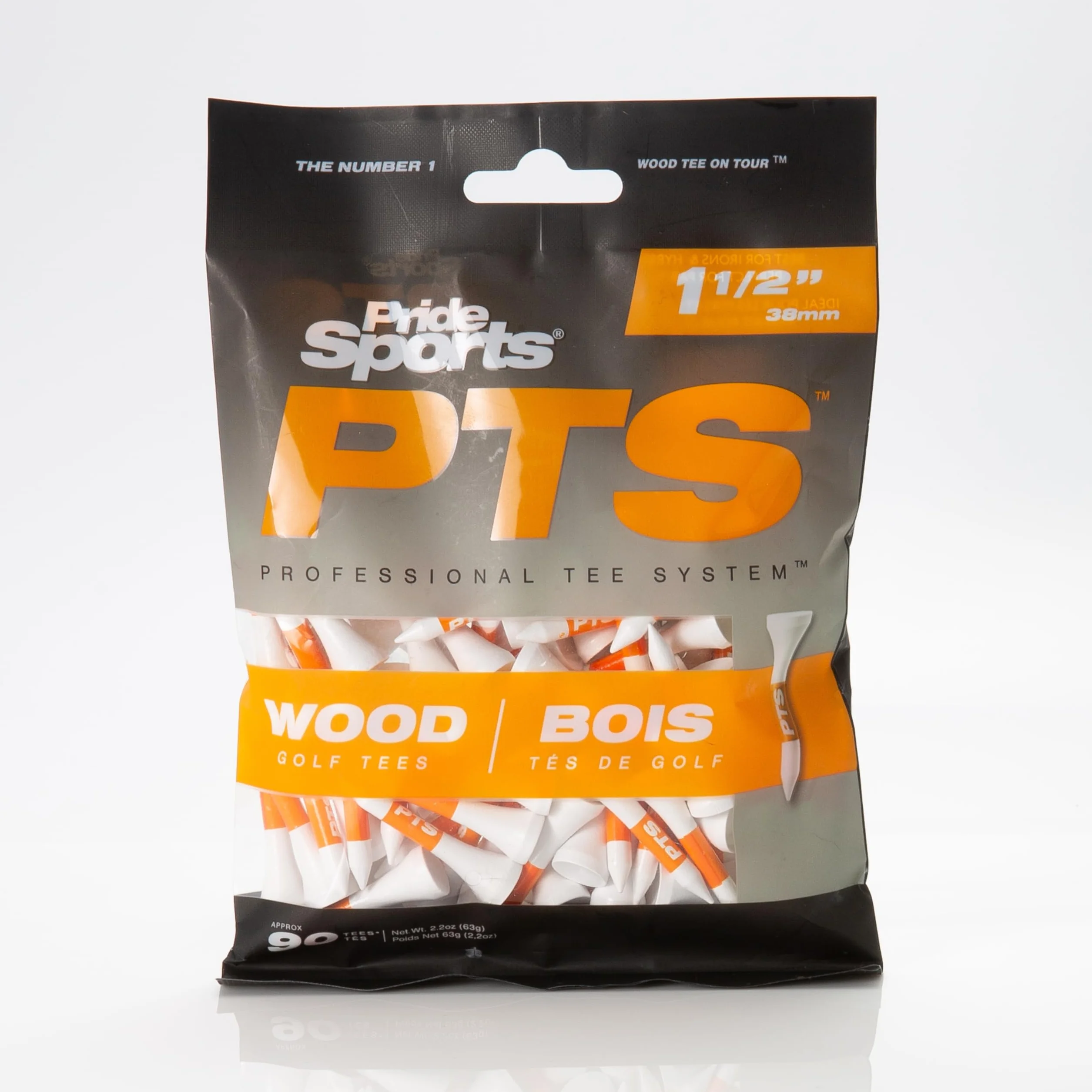 PTS Wooden Pride Professional Tee System Mini Tee Tee 1 5.1 cm 90 szt. Biały, POMARAŃCZOWY, 38 mm UK