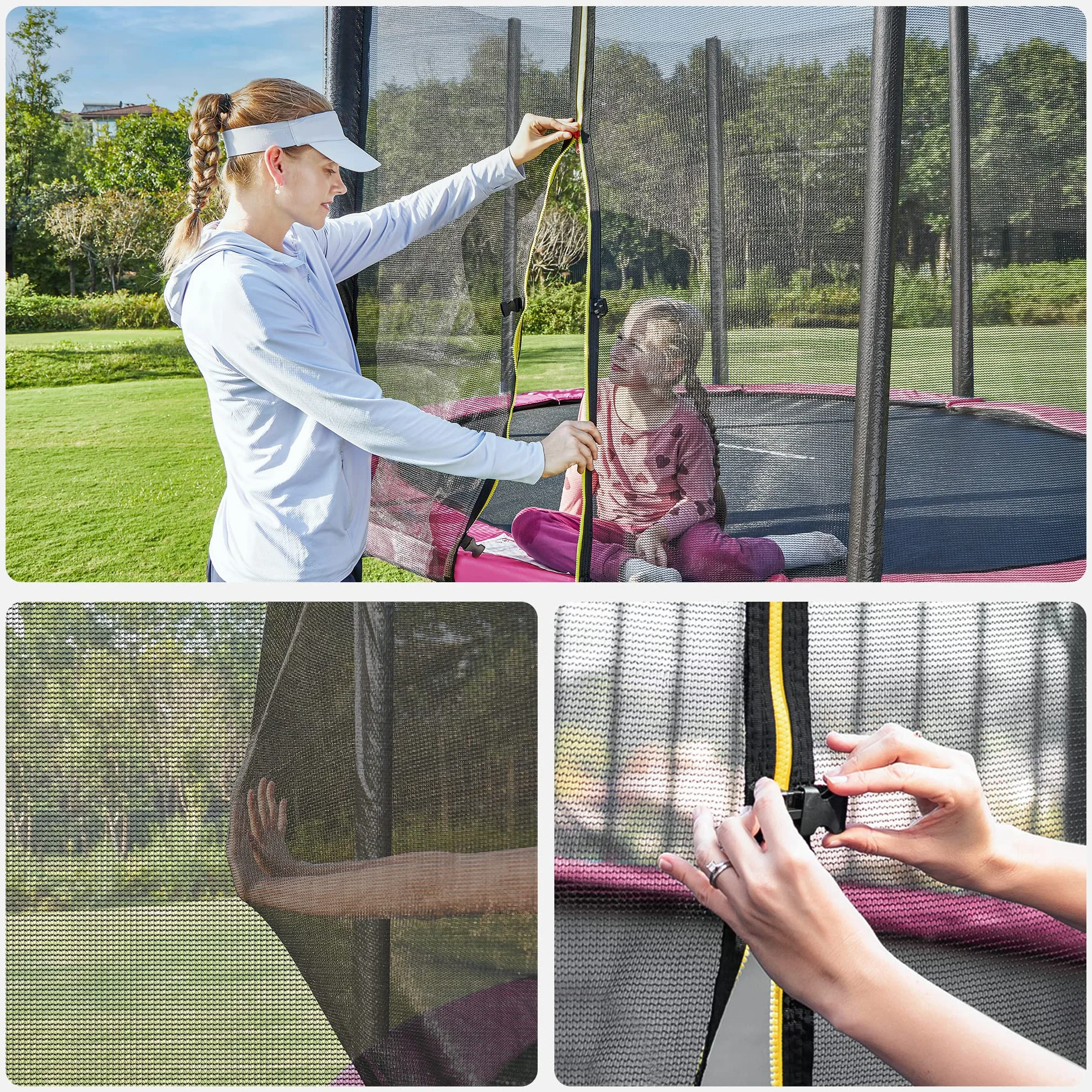 SONGMICS trampolina zewnętrzna, trampolina ogrodowa Ø 183 cm, z siatką zabezpieczającą, osłoną zabezpieczającą, nośność do 100 kg, do ogrodu, różowa STR061P01