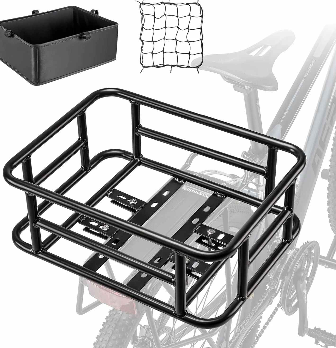 CXWXC Kosz Rowerowy z Tyłu z Siatką Cargo i Wkładką, Nośność do 6 kg i Pojemność 10 l, Kosz Rowerowy na Rower, Rower Elektryczny