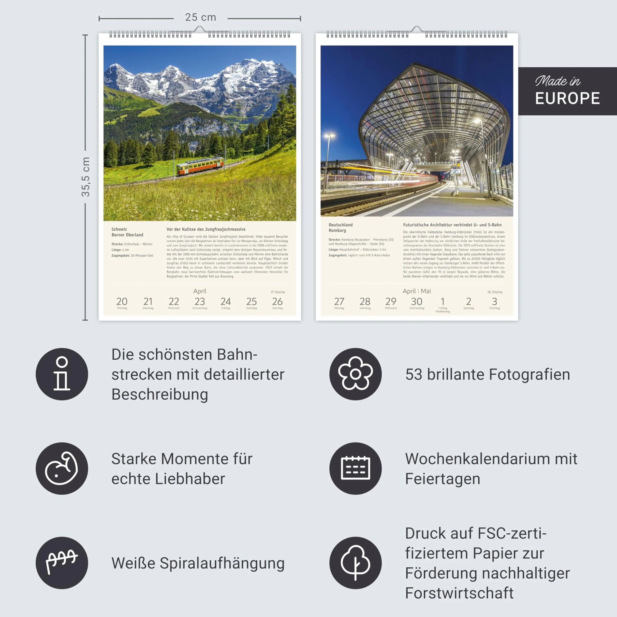 Zugreiselust Wochen-Kulturkalender 2026 - 53 unvergessliche Reiseerlebnisse: Jede Woche mit dem Zug durch Länder, Städte und Regionen: Foto-Wandkalender mit vielen Infos für Eisenbahn-Freunde