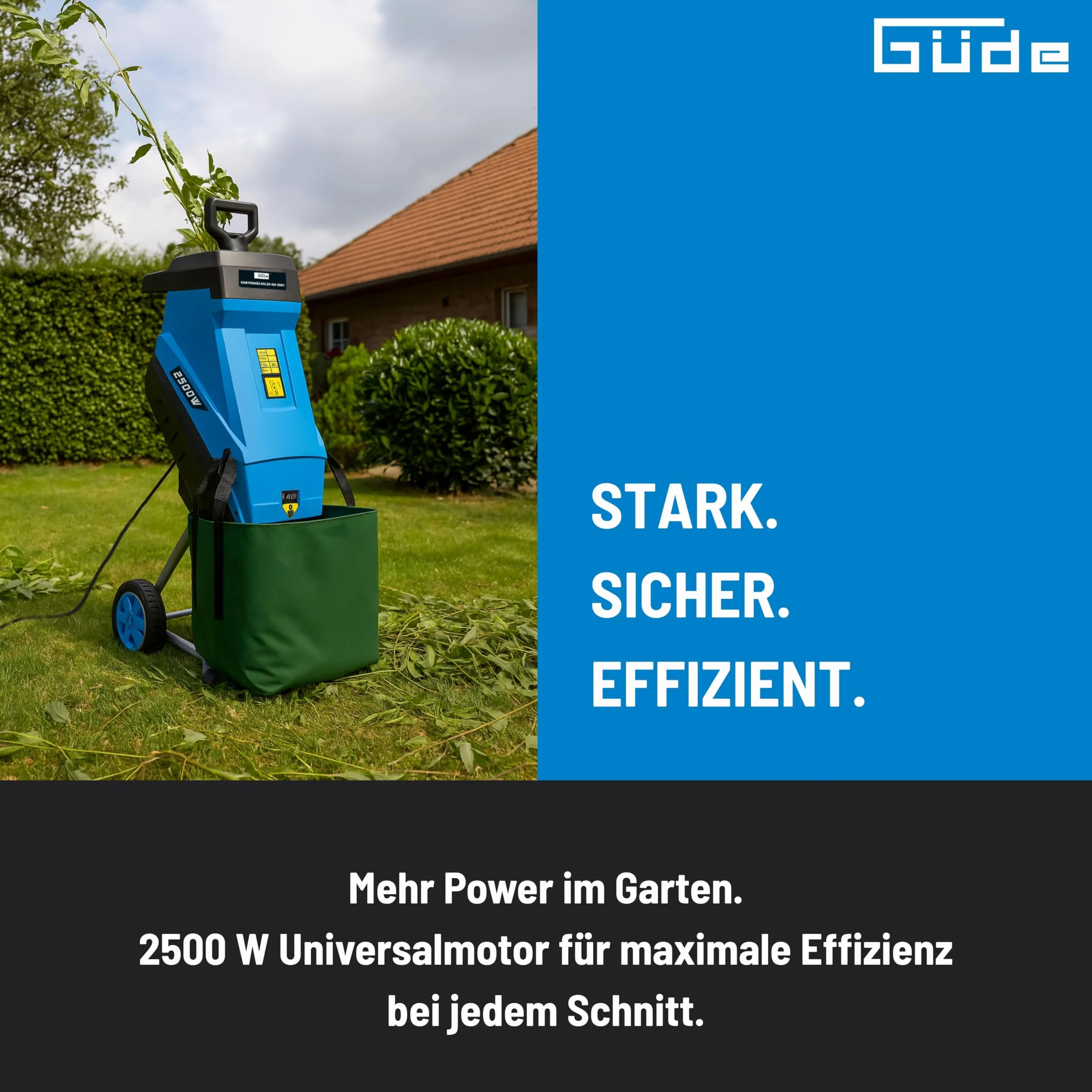 Güde Rozdrabniacz ogrodowy GH 2501 (2500 W, technologia nożowa, nie wymaga konserwacji, samoczynne zwijanie, koła transportowe, zabezpieczenie przed przeciążeniem, maks. grubość gałęzi 45 mm, w