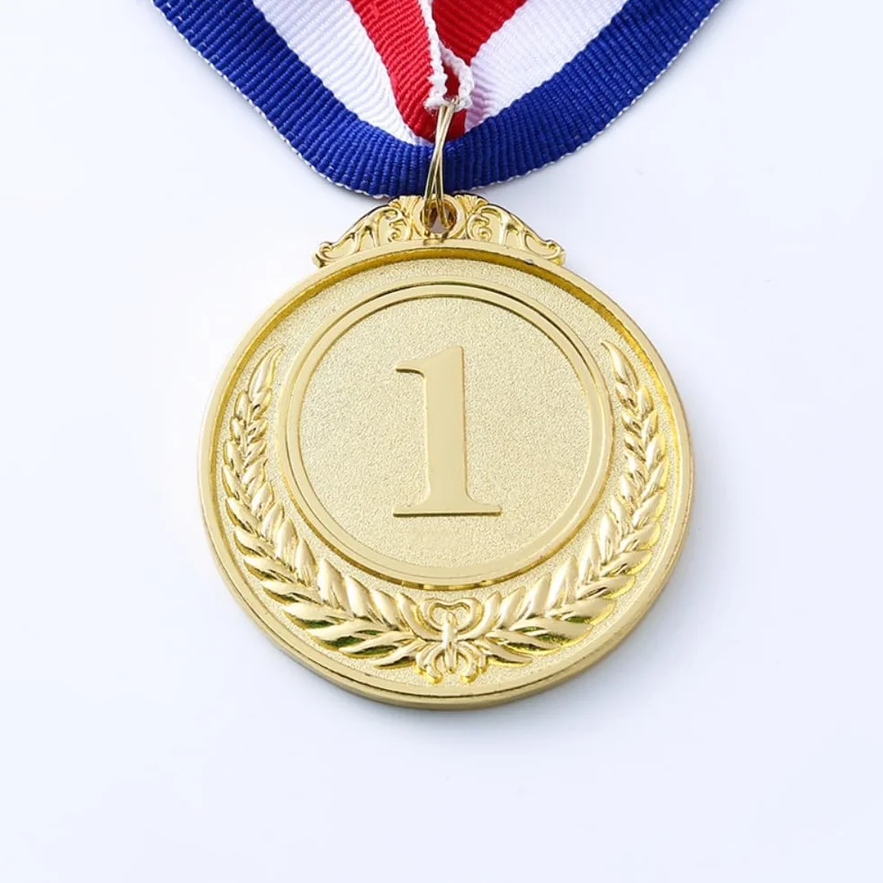 Medale metalowe złoty srebrny brąz 1 2 3 olimpijskie z wstążkami