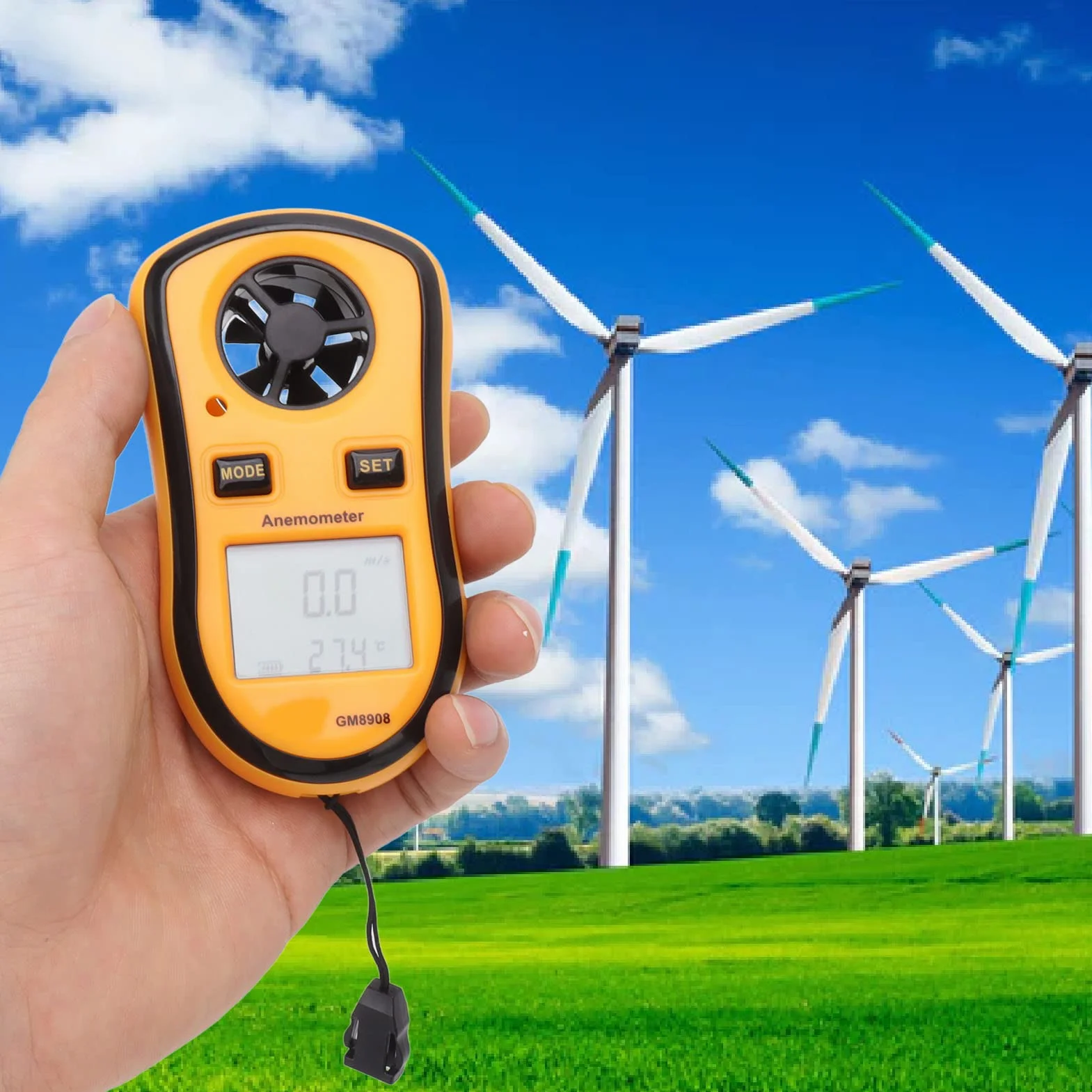 Ręczny Anemometr Cyfrowy, Wiatromierz, Kieszonkowy Miernik Wiatru Ręczny Mini Miernik Prędkości Wiatru, Temperatury I Mocy Z Cyfrowym Wyświetlaczem LCD